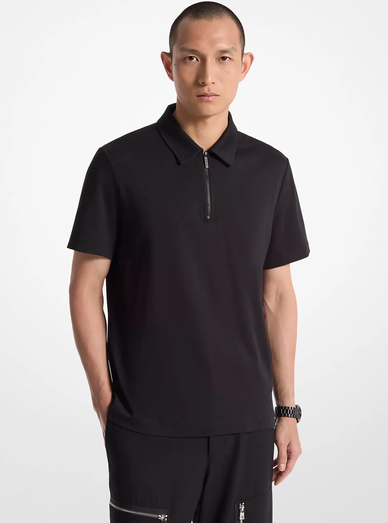 Michael Kors Poloshirt van katoen met halve rits ZWART Clearance