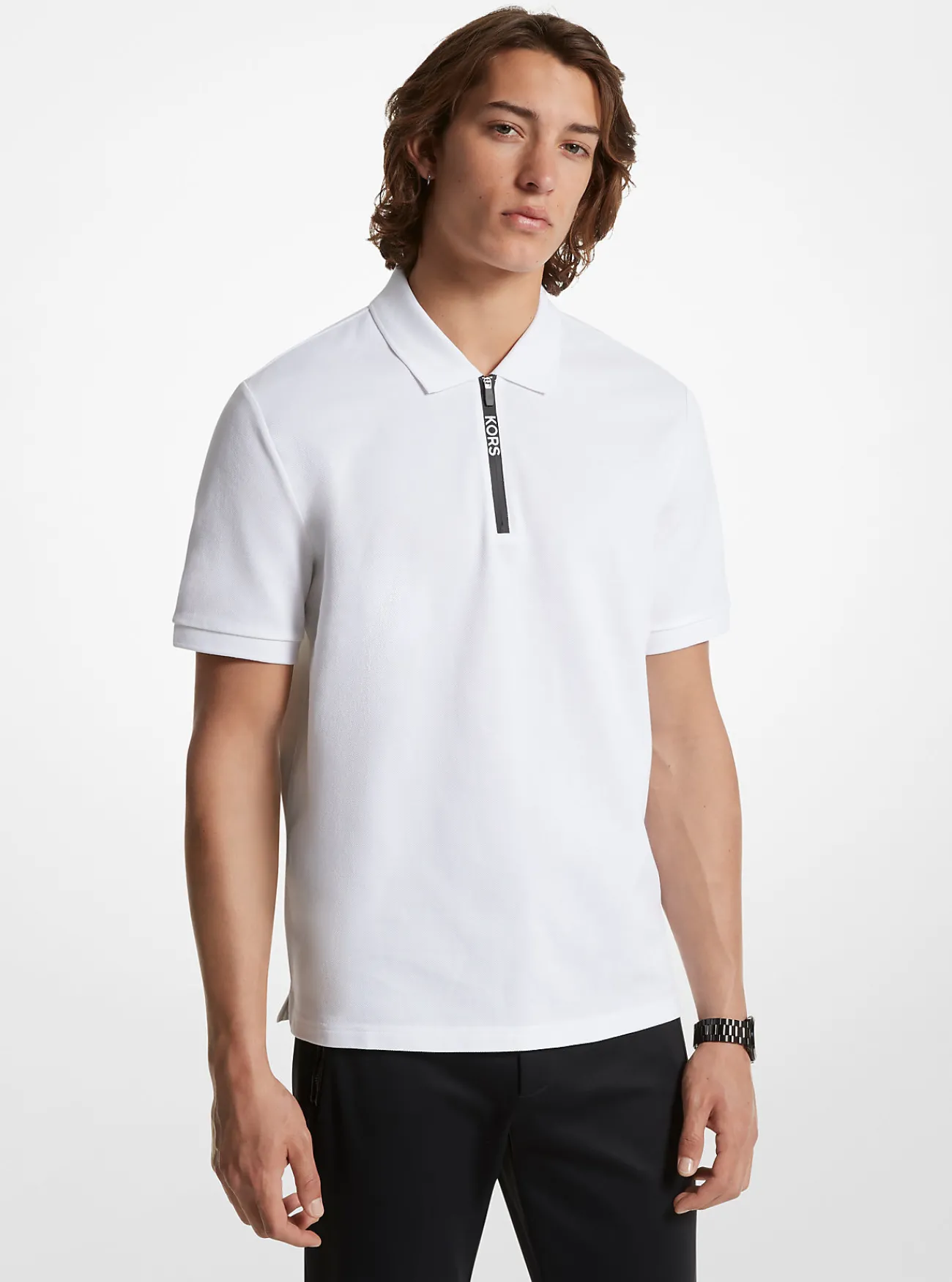 Michael Kors Poloshirt van katoen met halve rits WIT Online