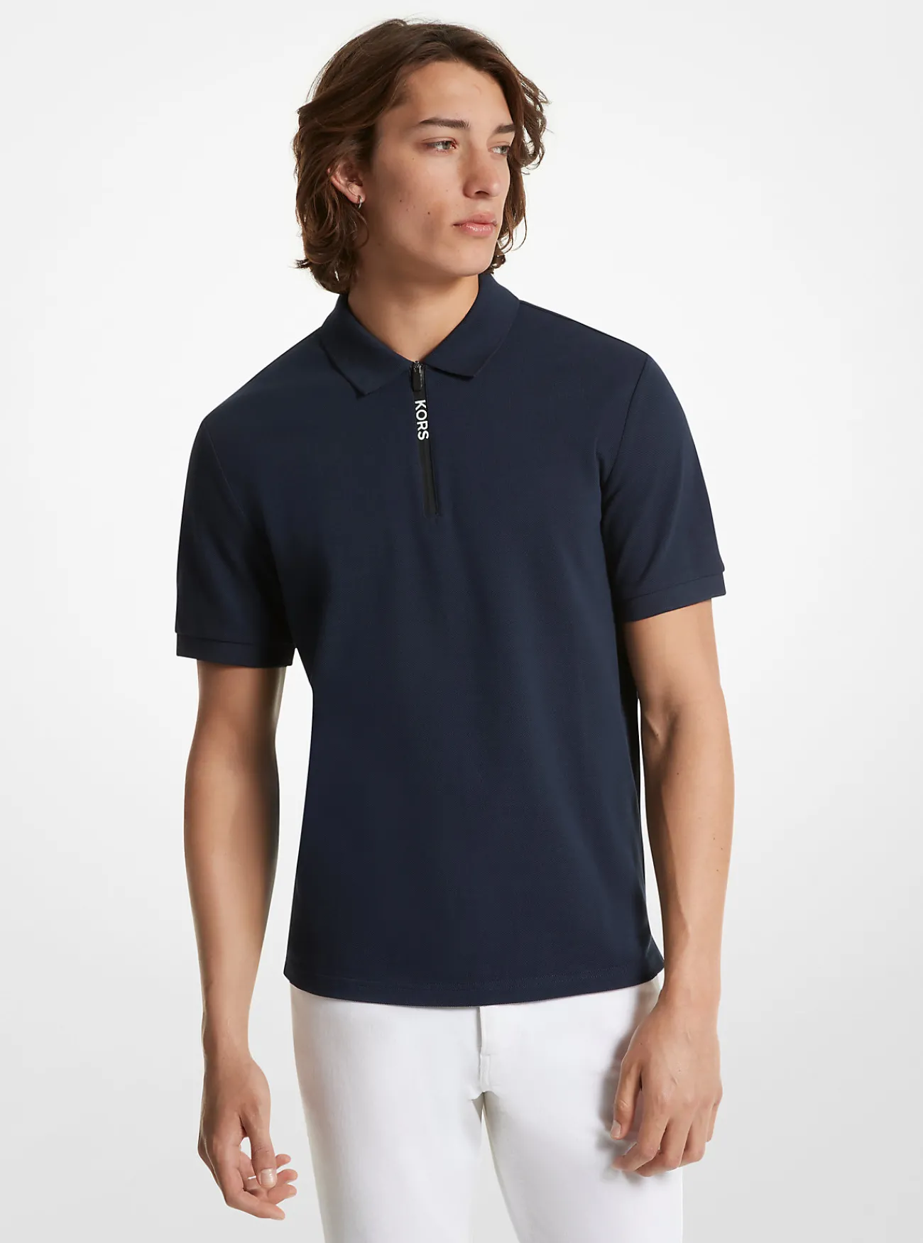 Michael Kors Poloshirt van katoen met halve rits MIDDERNACHTSBLAUW Discount