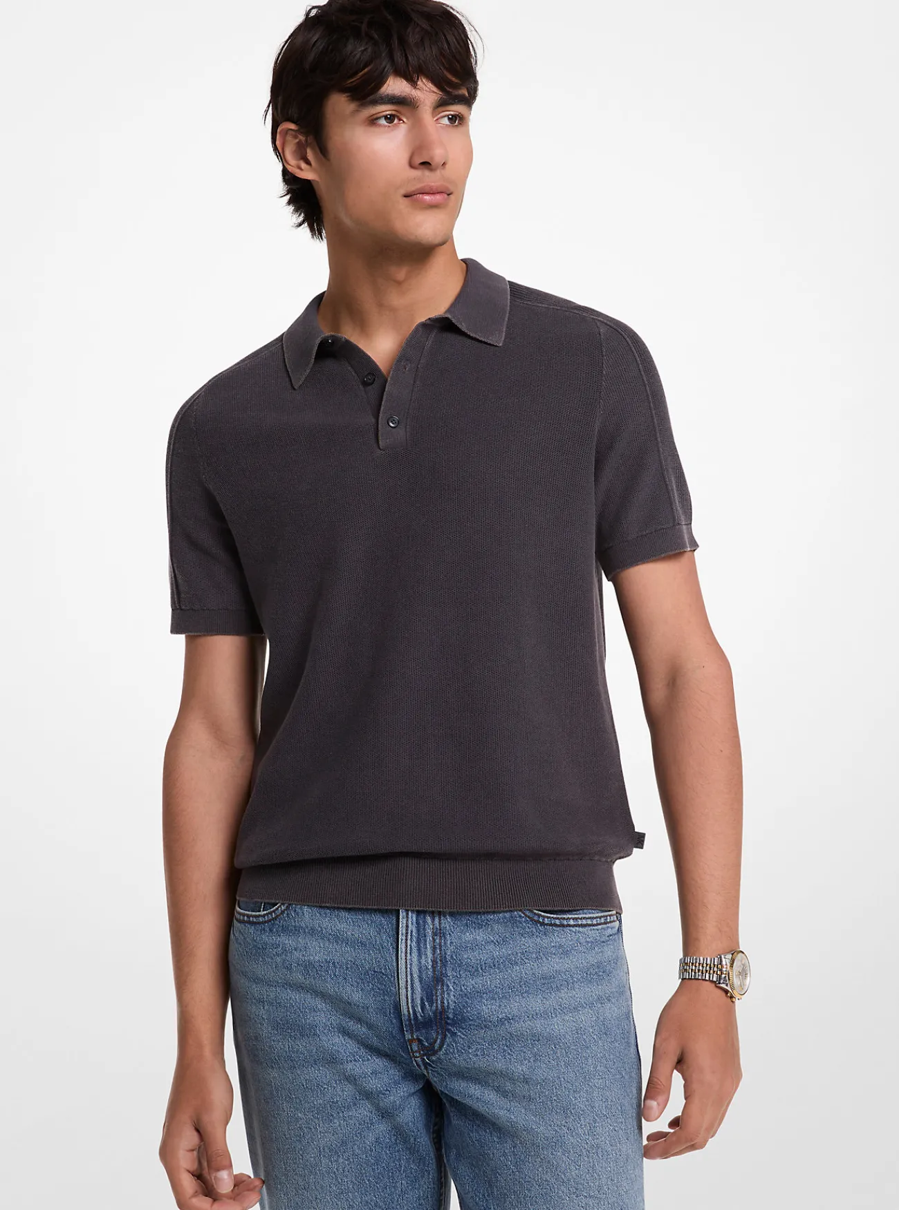 Michael Kors Poloshirt van linnen en katoen ZWART New