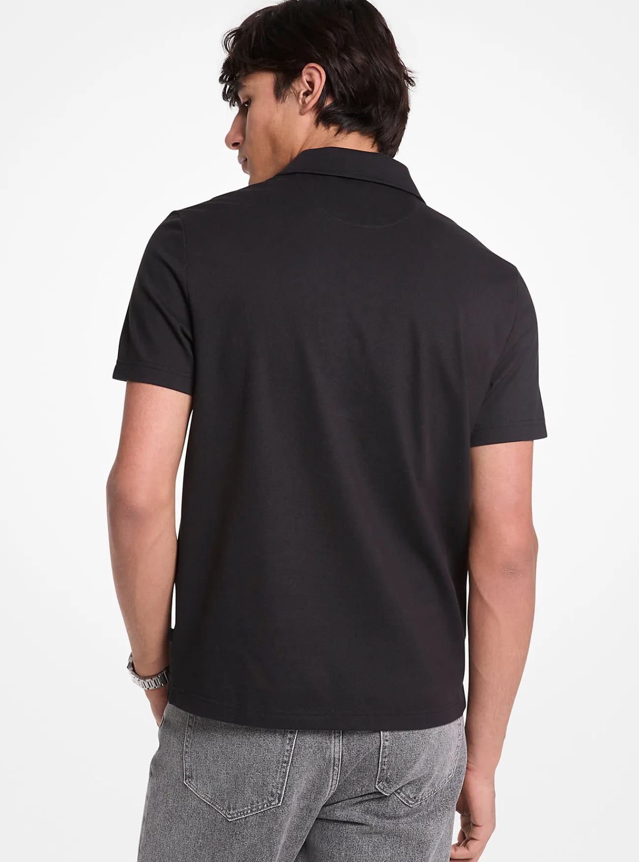 Michael Kors Poloshirt van piqu&eacute;stof van katoenmix met rits ZWART New
