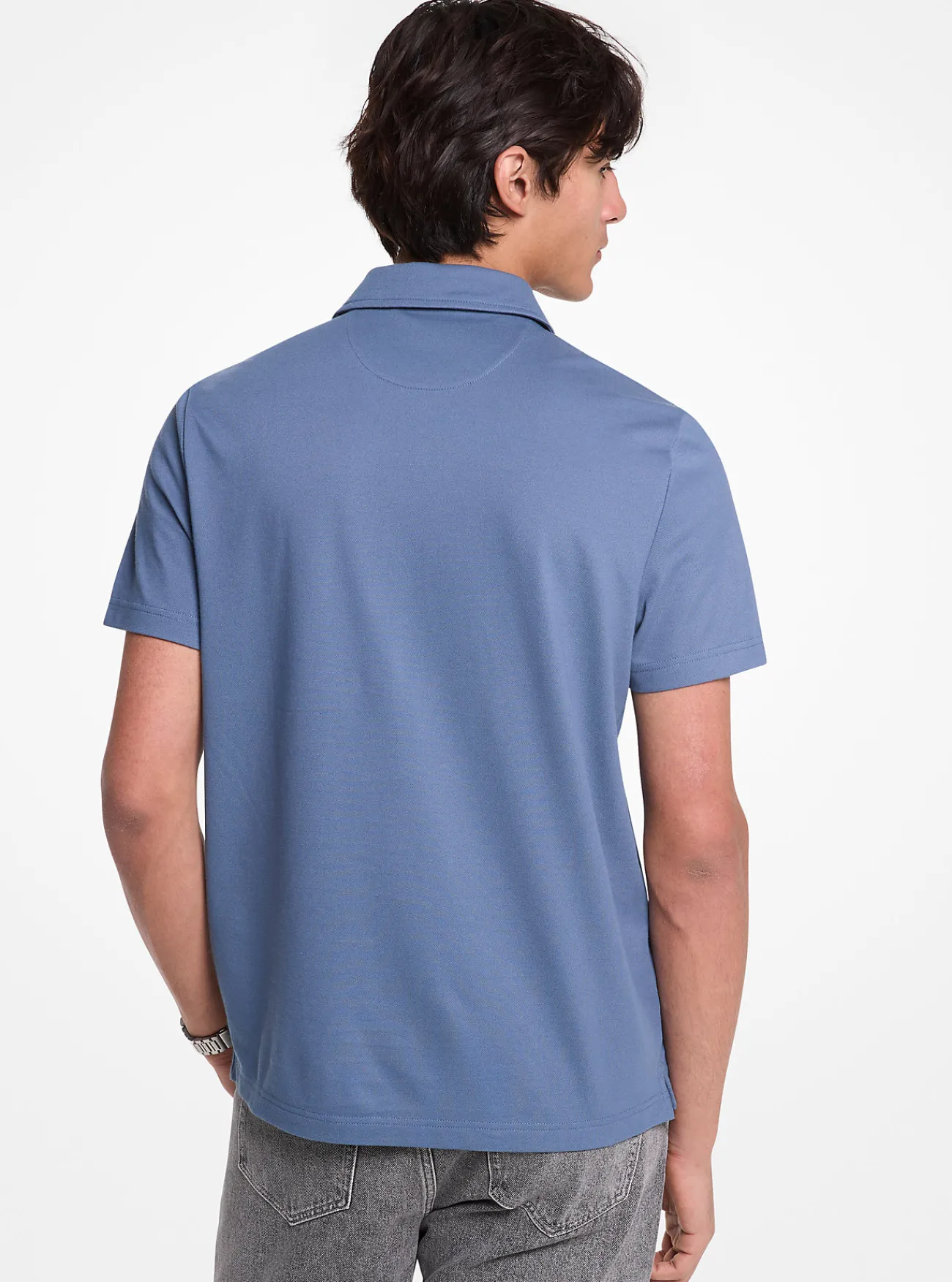 Michael Kors Poloshirt van piqu&eacute;stof van katoenmix met rits DONKERCHAMBRAY Clearance
