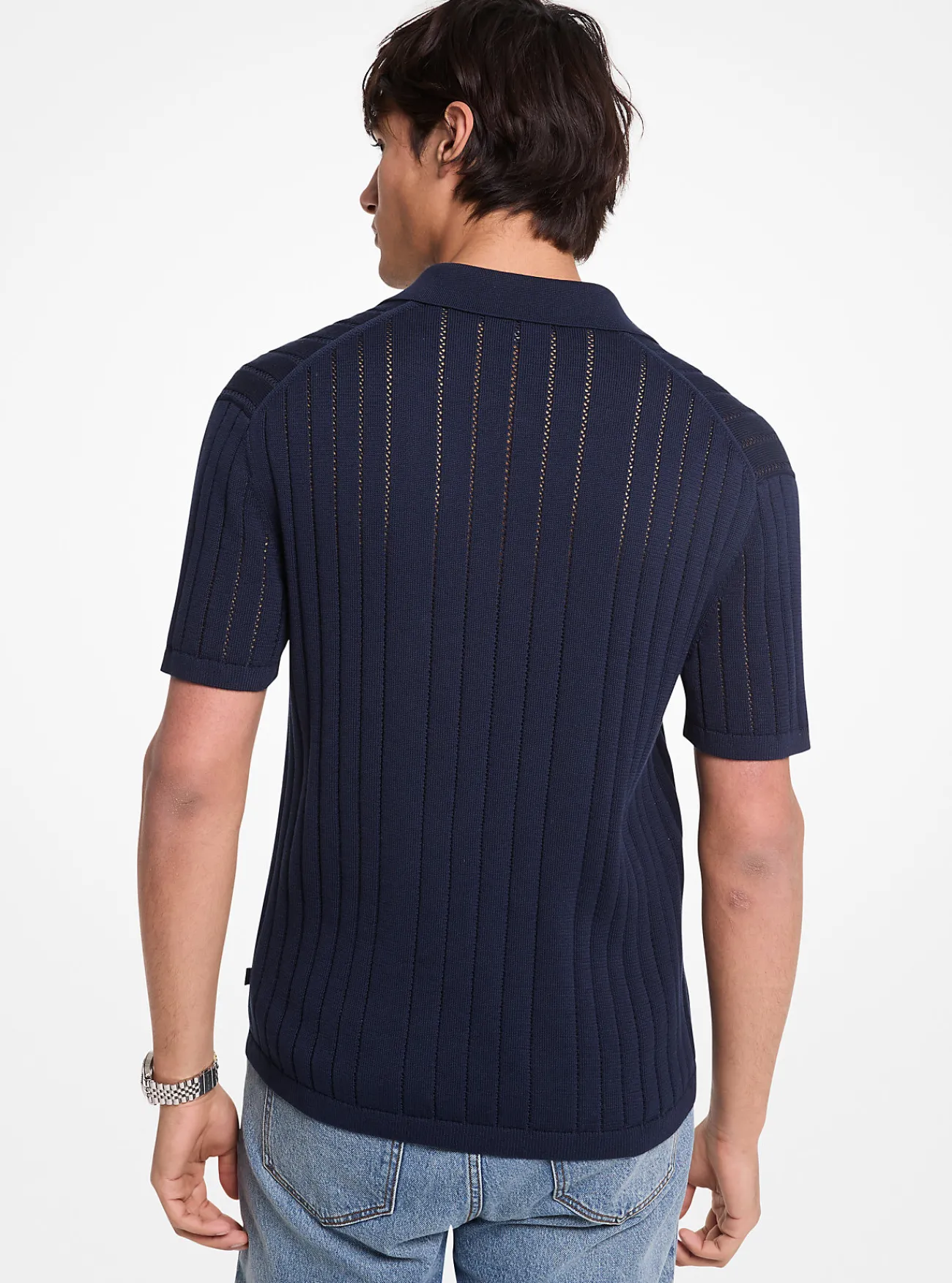 Michael Kors Poloshirt van pointelle katoen MIDDERNACHTSBLAUW Hot