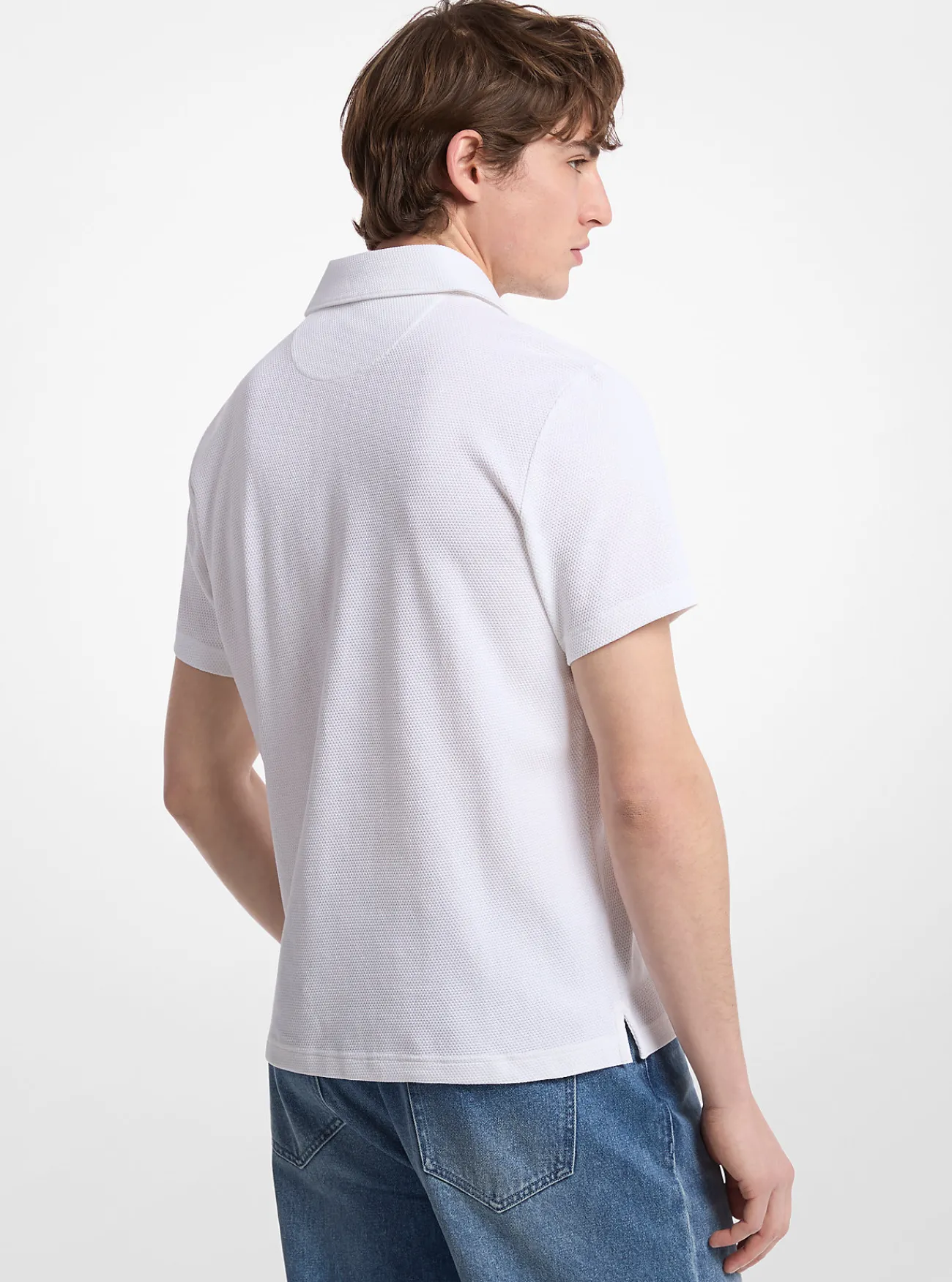 Michael Kors Poloshirt van stretchkatoen met bubbelbreisel WIT Clearance