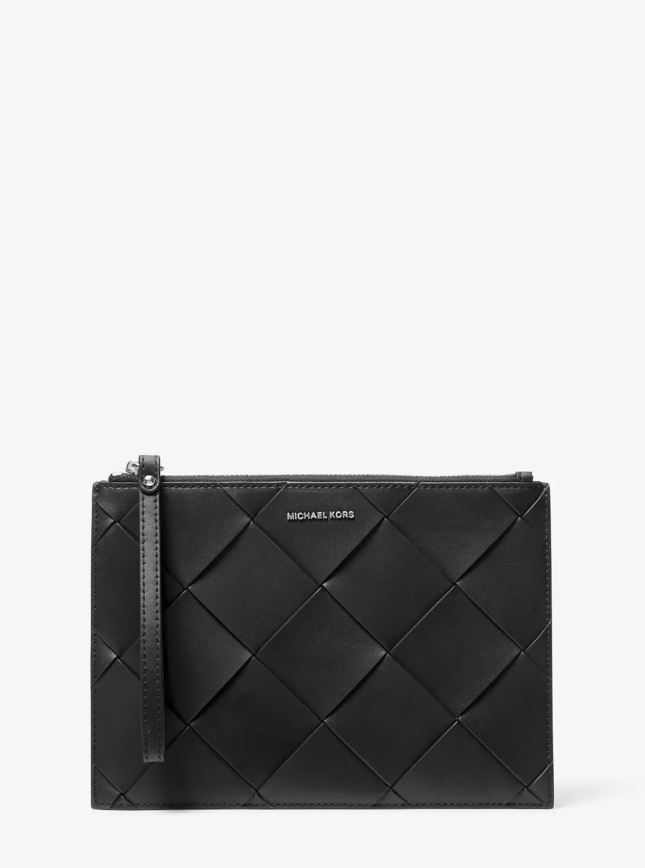 Michael Kors Polstasje Jet Set Travel van geweven leer, extra groot ZWART Discount