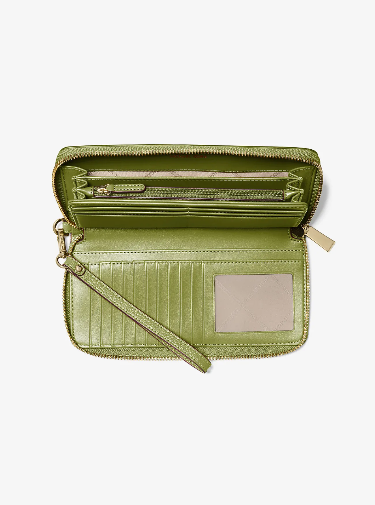 Michael Kors Portefeuille Jet Set Travel van getrommeld leer, groot WEIDEGROEN Outlet