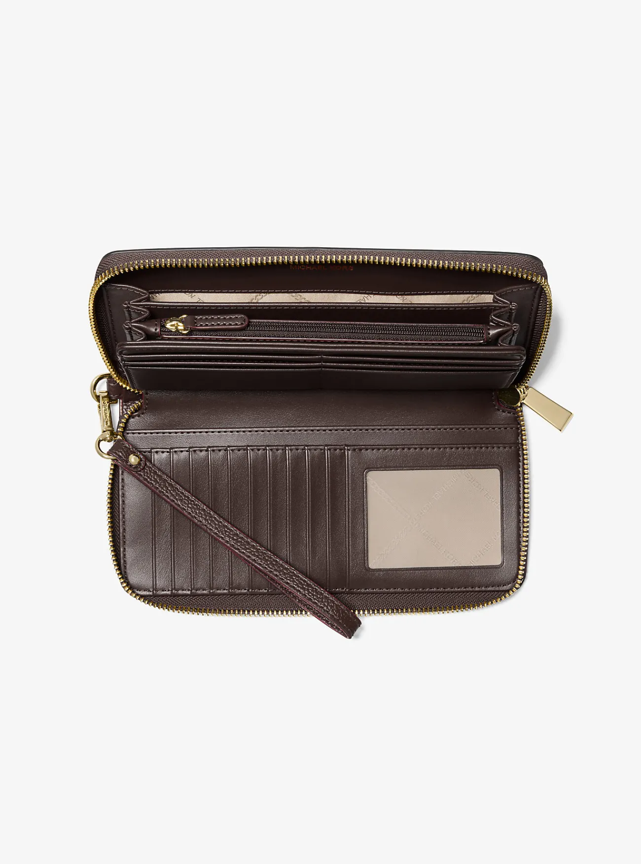 Michael Kors Portefeuille Jet Set Travel van getrommeld leer, groot CHOCOLADE Discount