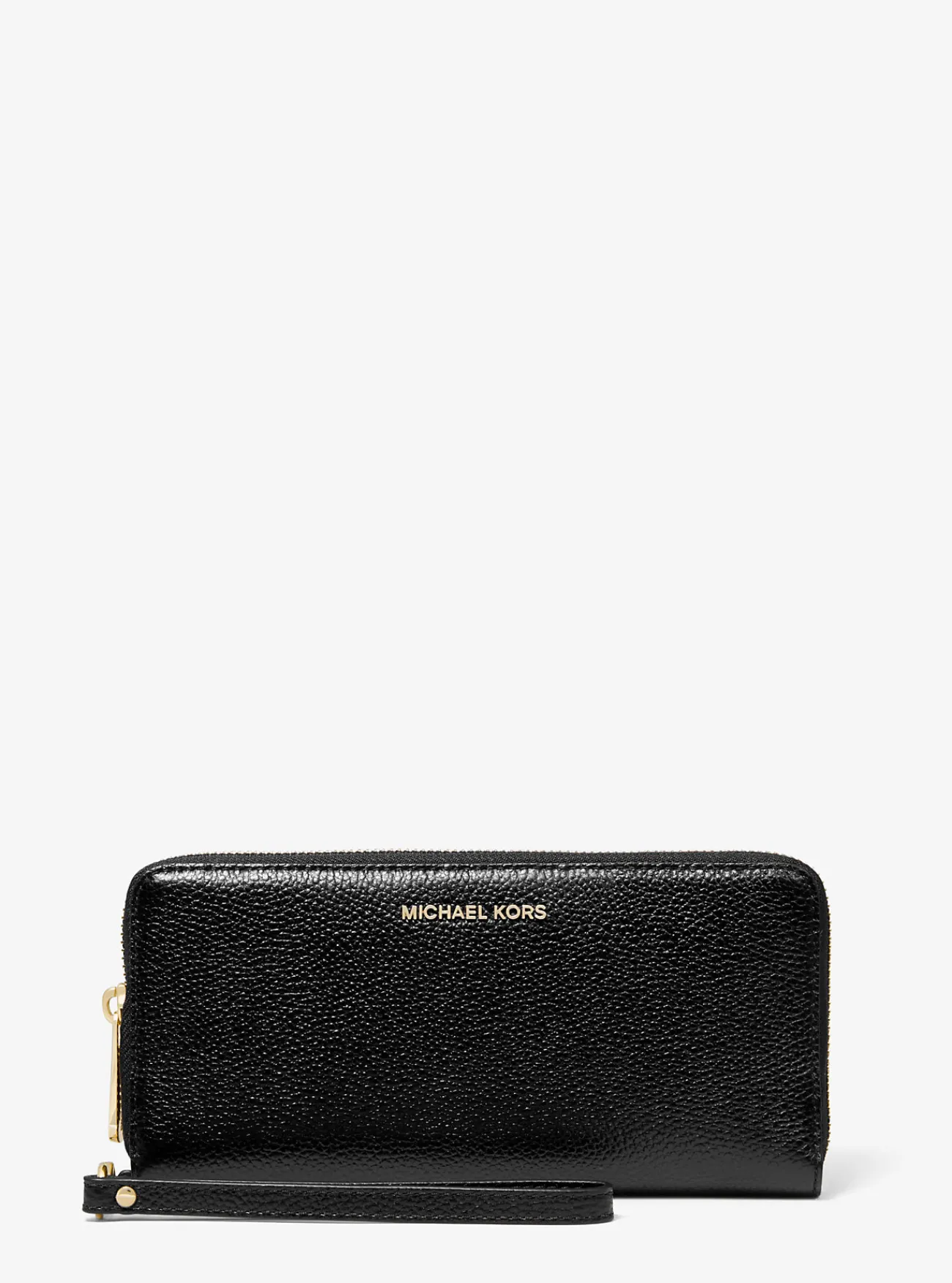 Michael Kors Portefeuille met polsbandje van getrommeld leer ZWART Clearance