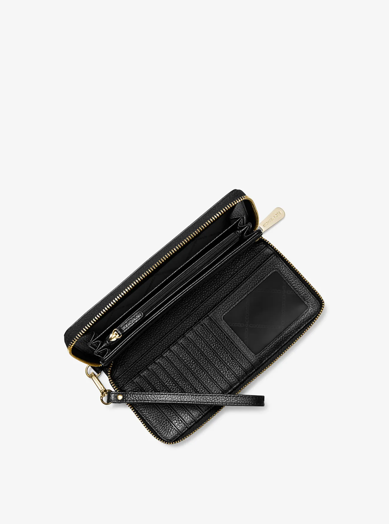 Michael Kors Portefeuille met polsbandje van getrommeld leer ZWART Clearance
