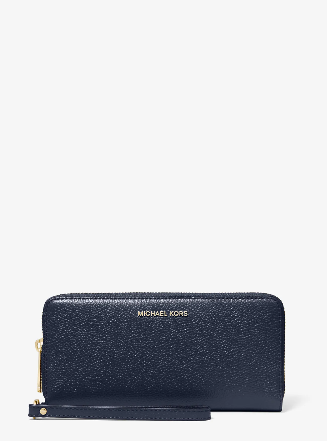 Michael Kors Portefeuille met polsbandje van getrommeld leer MARINEBLAUW Clearance