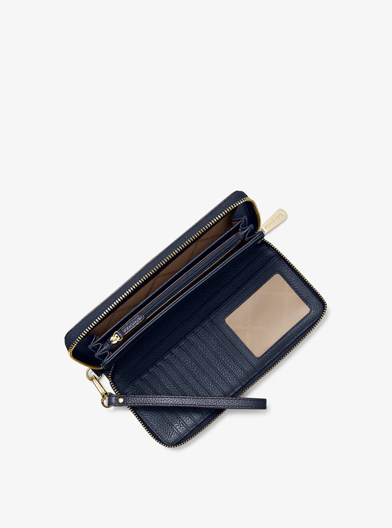 Michael Kors Portefeuille met polsbandje van getrommeld leer MARINEBLAUW Clearance