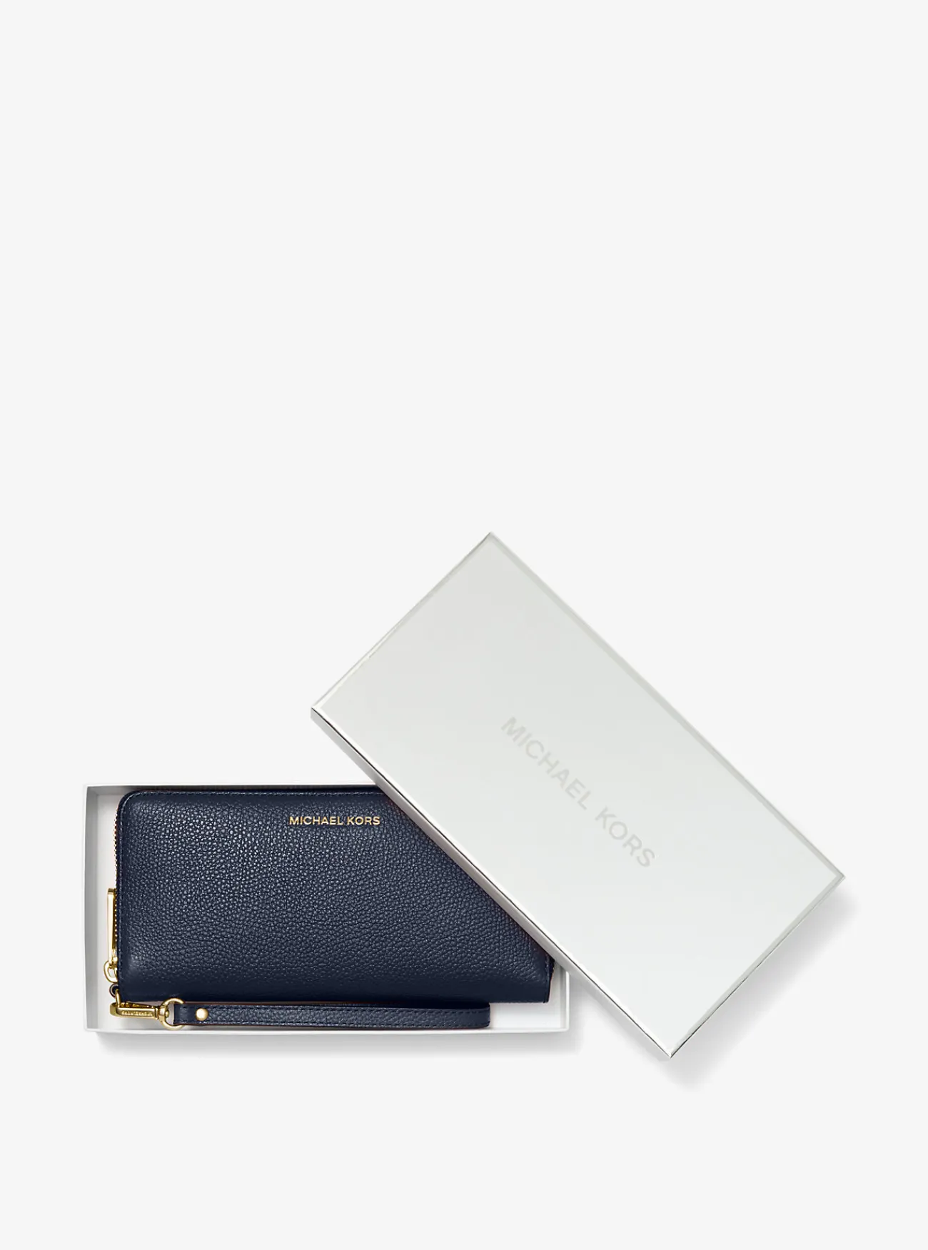 Michael Kors Portefeuille met polsbandje van getrommeld leer MARINEBLAUW Clearance