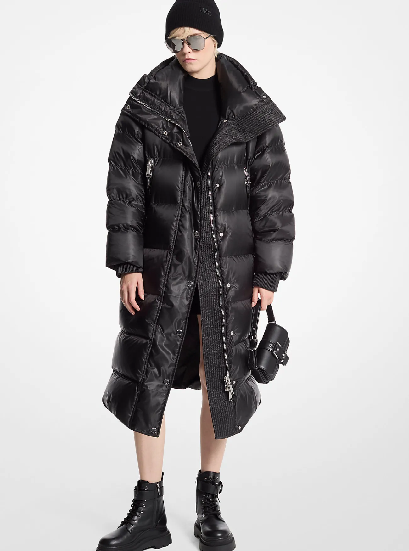 Michael Kors Pufferjas van satijn met waxlaag ZWART Discount