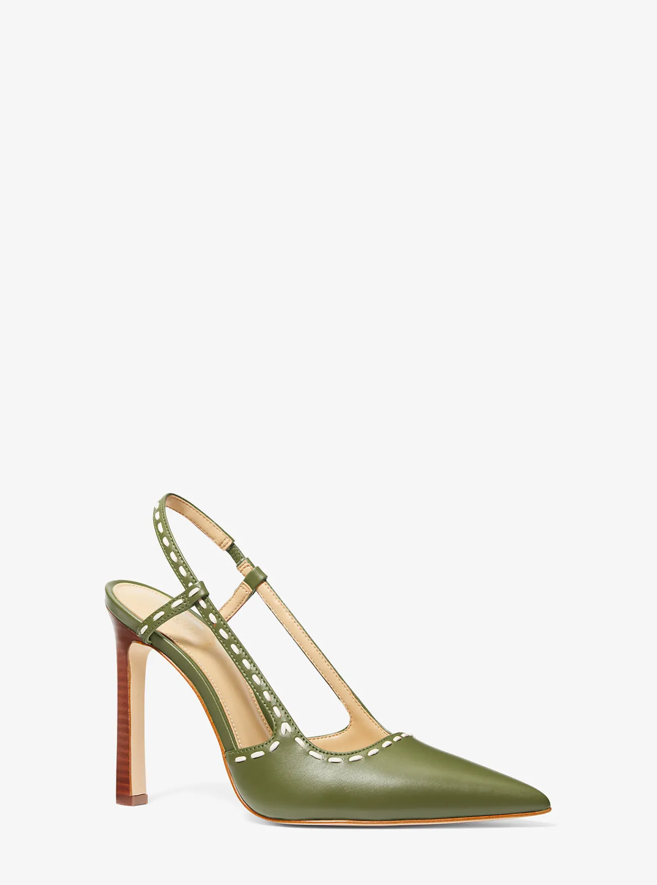 Michael Kors Pump Alora van handgestikt leer met slingback GEROOKTOLIJFGROEN Best