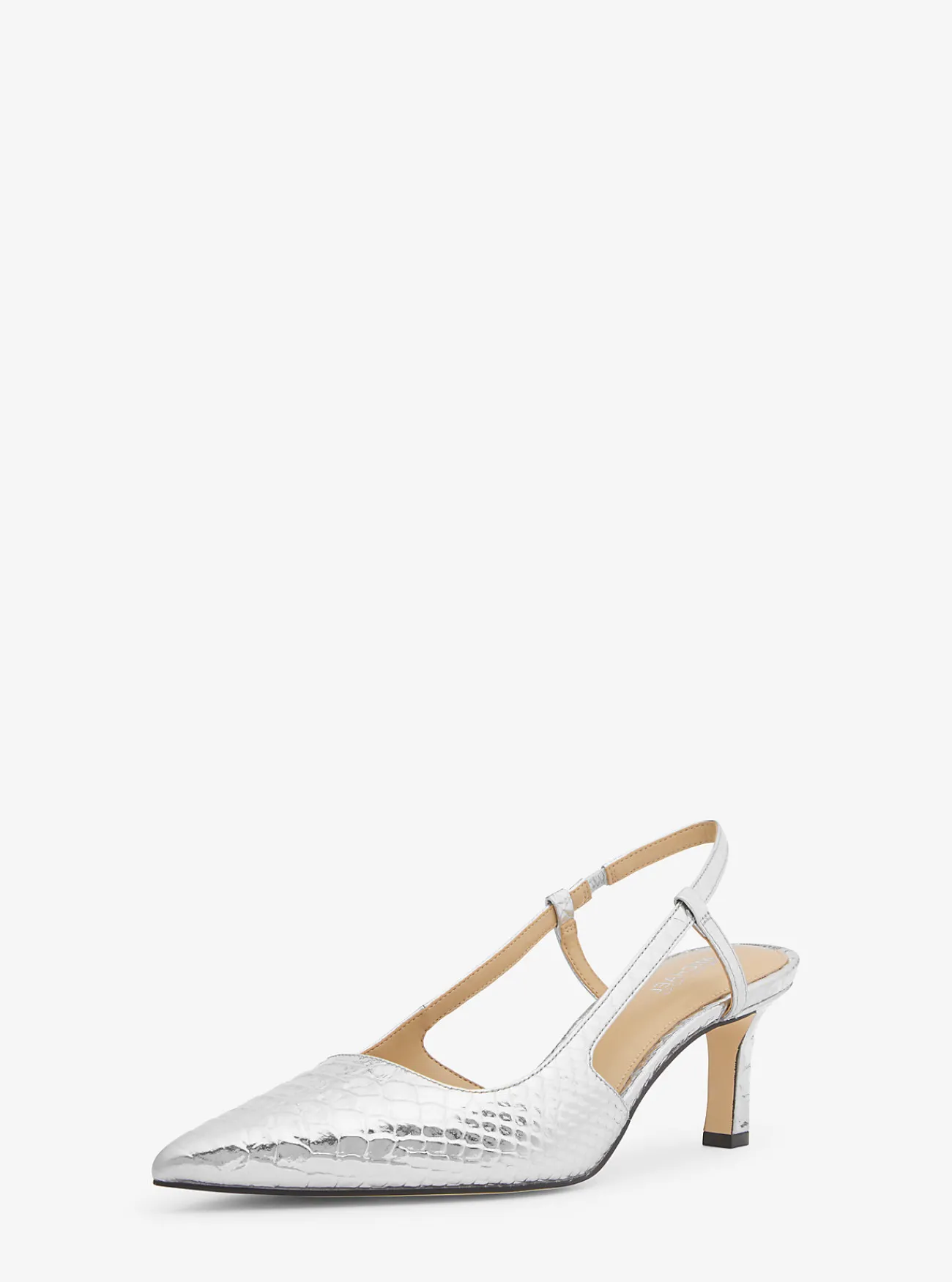 Michael Kors Pump Alora van metallic leer met slangenprint in reli&euml;f en slingback ZILVER Clearance