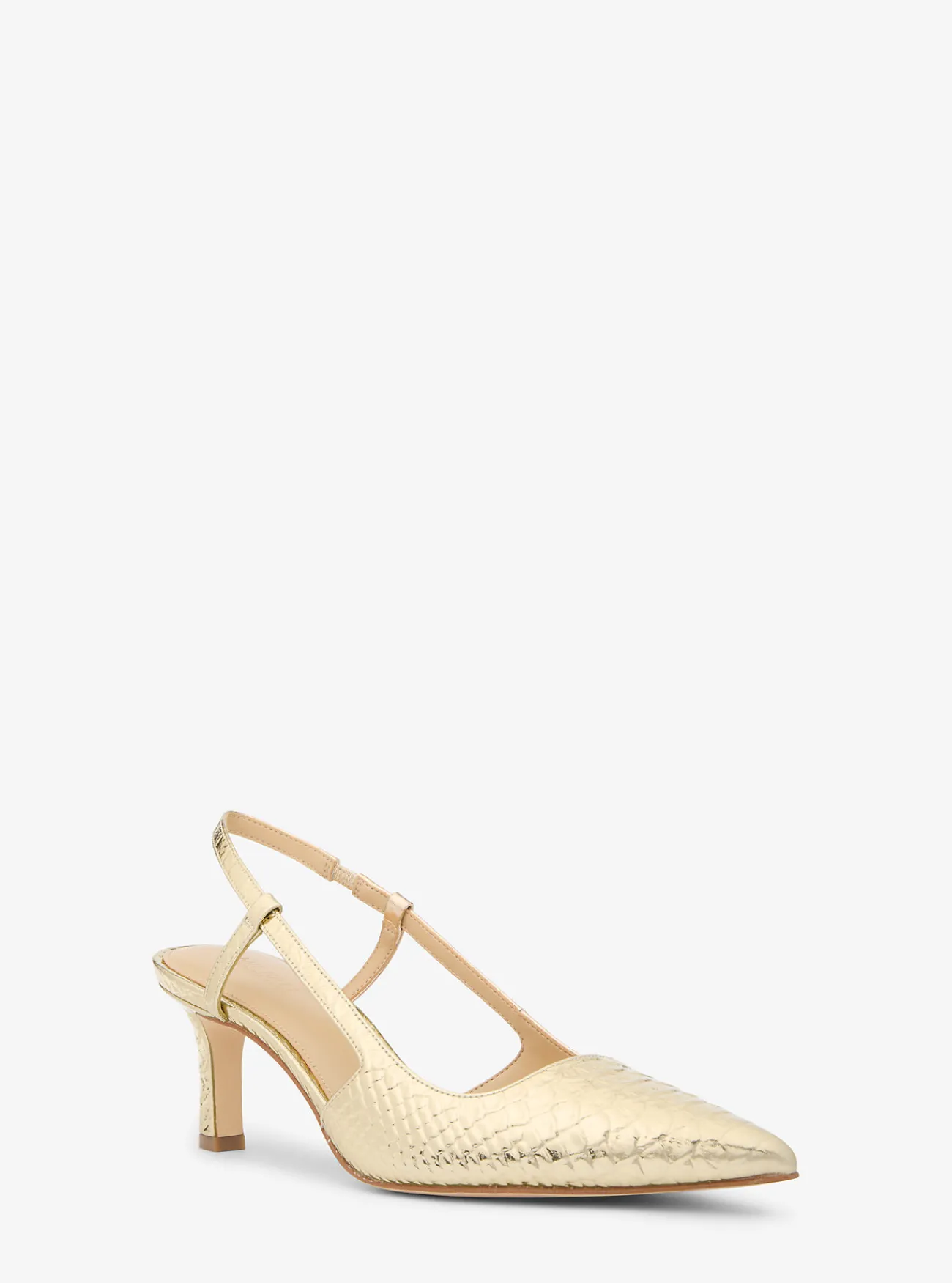 Michael Kors Pump Alora van metallic leer met slangenprint in reli&euml;f en slingback LICHTGOUD Sale