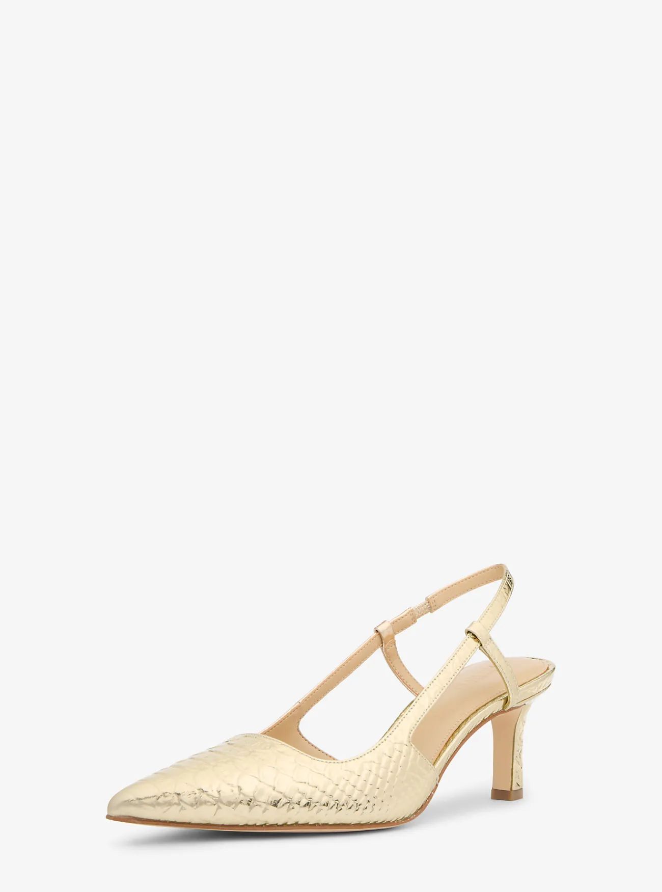 Michael Kors Pump Alora van metallic leer met slangenprint in reli&euml;f en slingback LICHTGOUD Sale