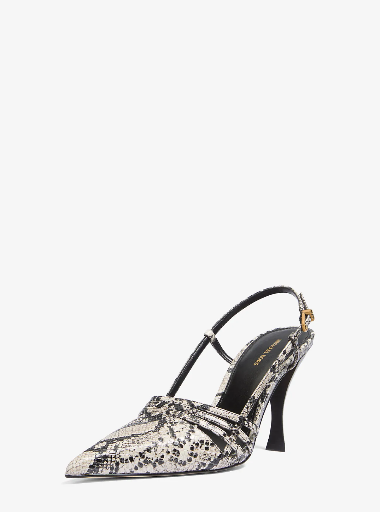 Michael Kors Pump Haisley van leer met slangenprint in reli&euml;f en slingback NATUREL Online