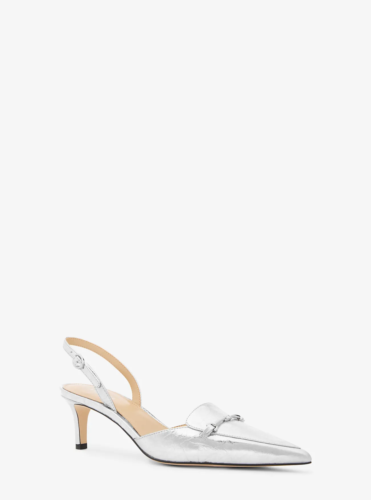 Michael Kors Pump Lena van metallic craquel&eacute; leer met slingback ZILVER Clearance