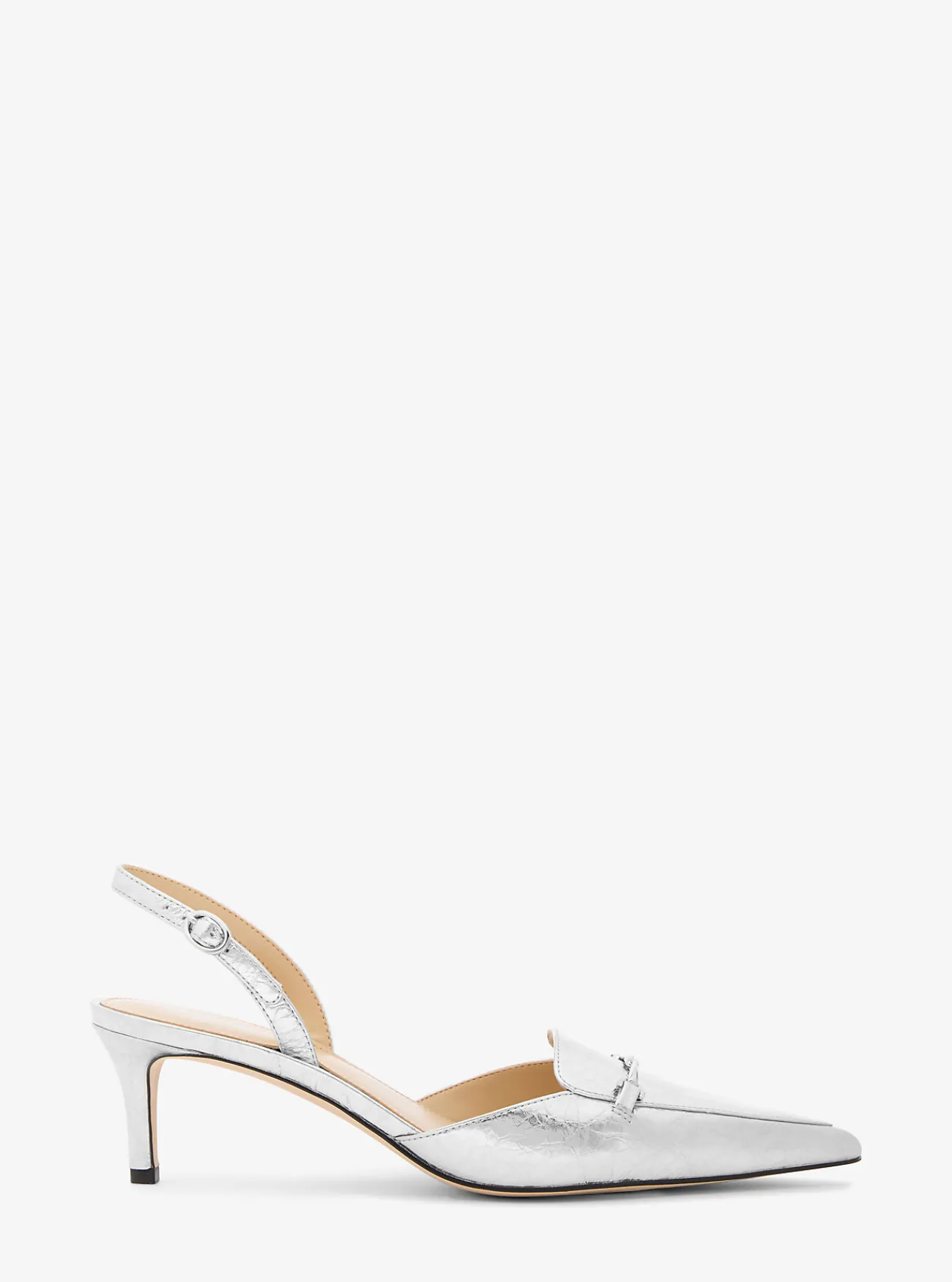 Michael Kors Pump Lena van metallic craquel&eacute; leer met slingback ZILVER Clearance