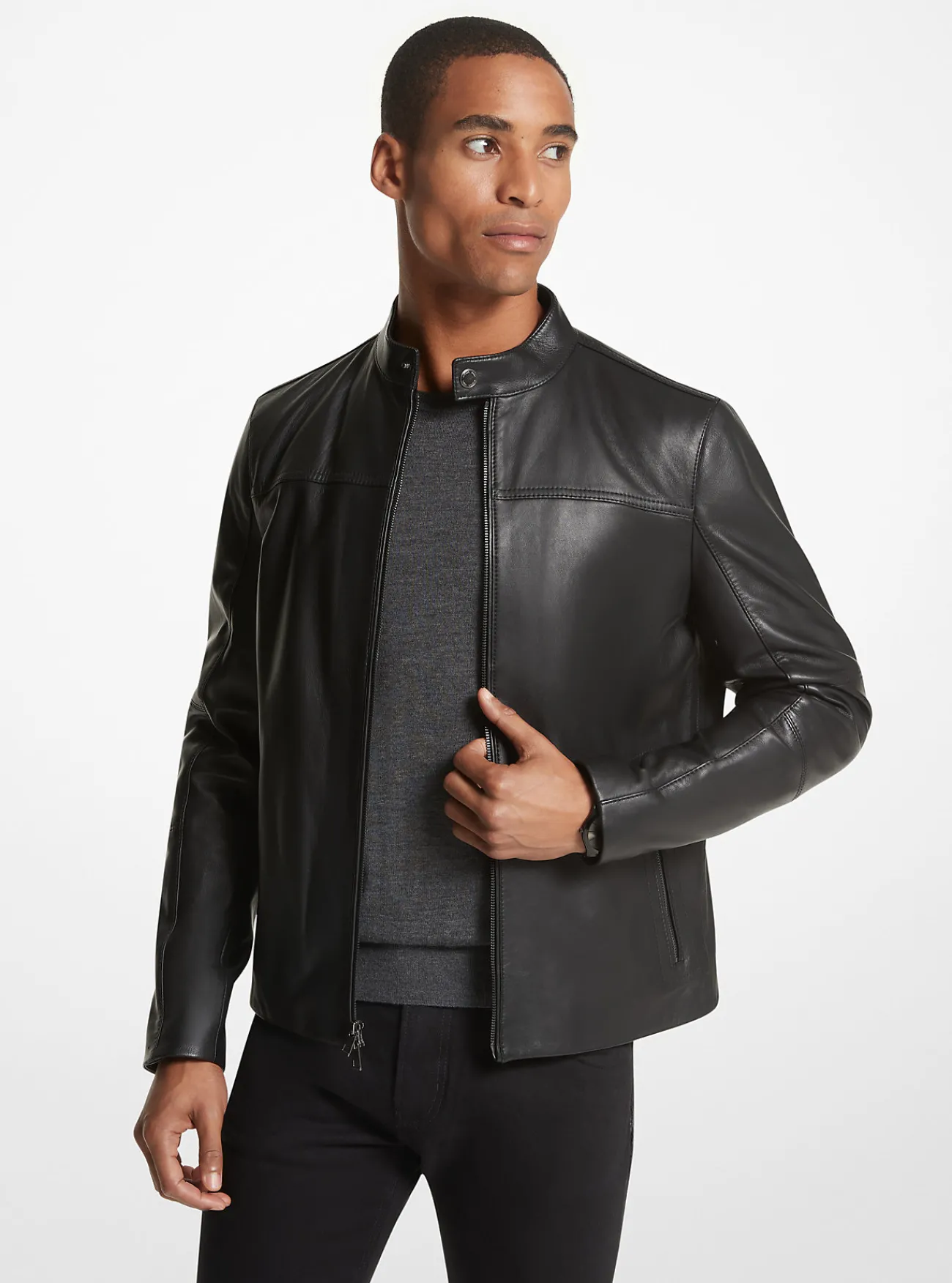 Michael Kors Racingjack van leer ZWART New