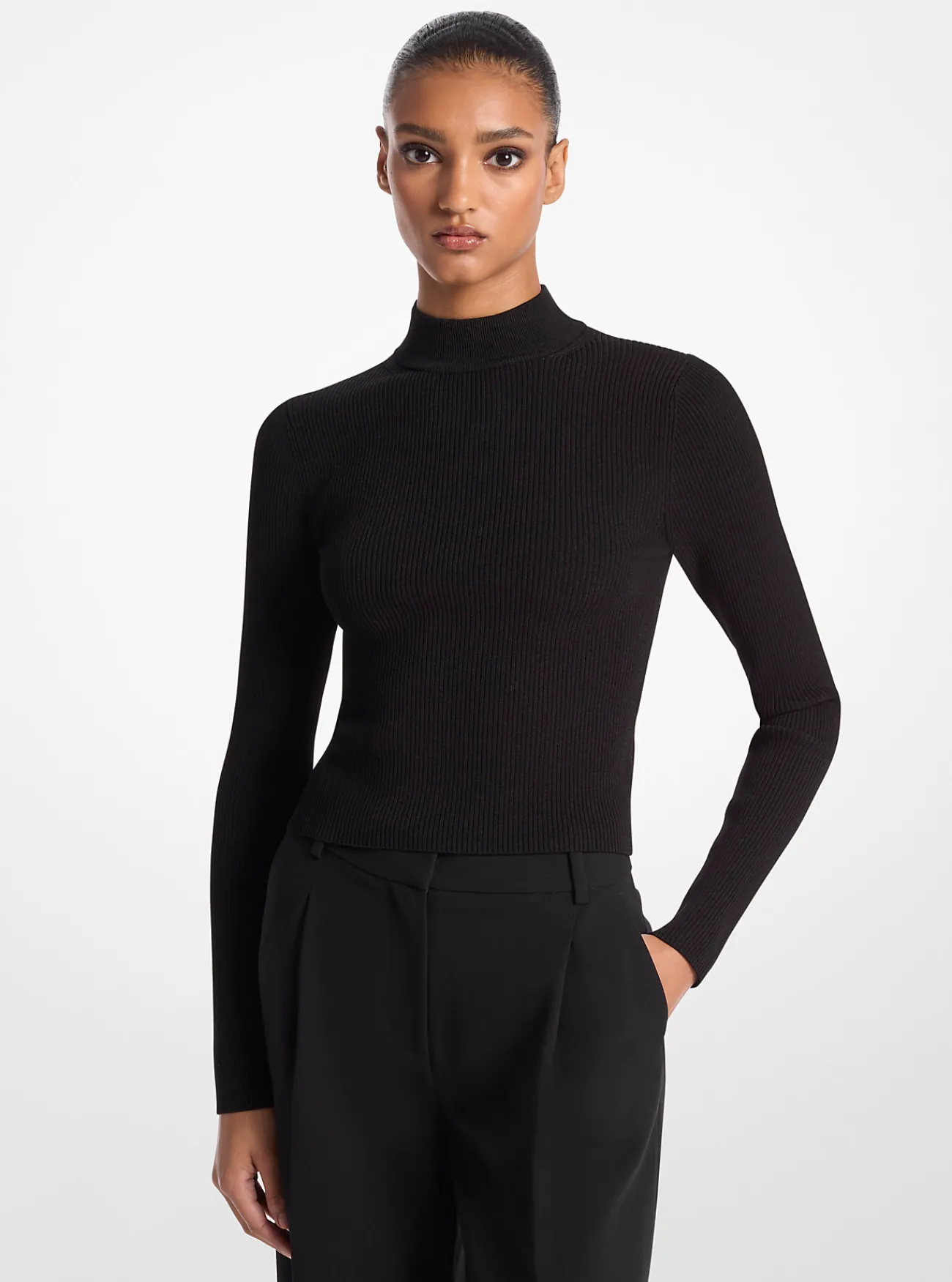 Michael Kors Ribgebreide sweater met opstaande hals ZWART Best