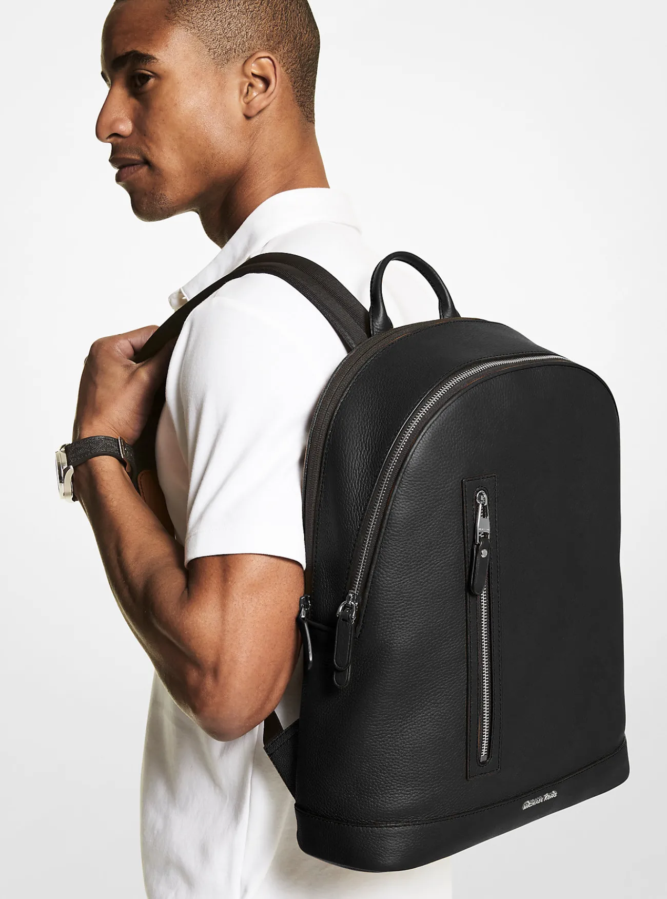 Michael Kors Rugzak Hudson van getrommeld leer met slanke vorm ZWART Best