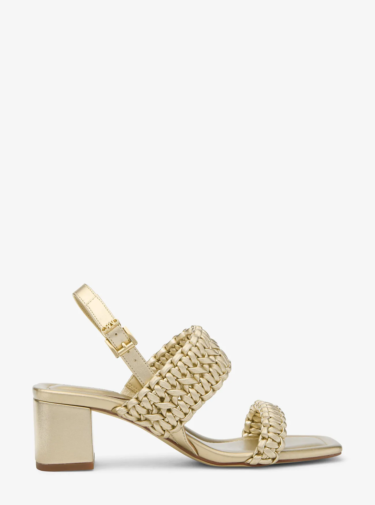 Michael Kors Sandaal Audrina van geweven metallic leer met blokhak LICHTGOUD Discount