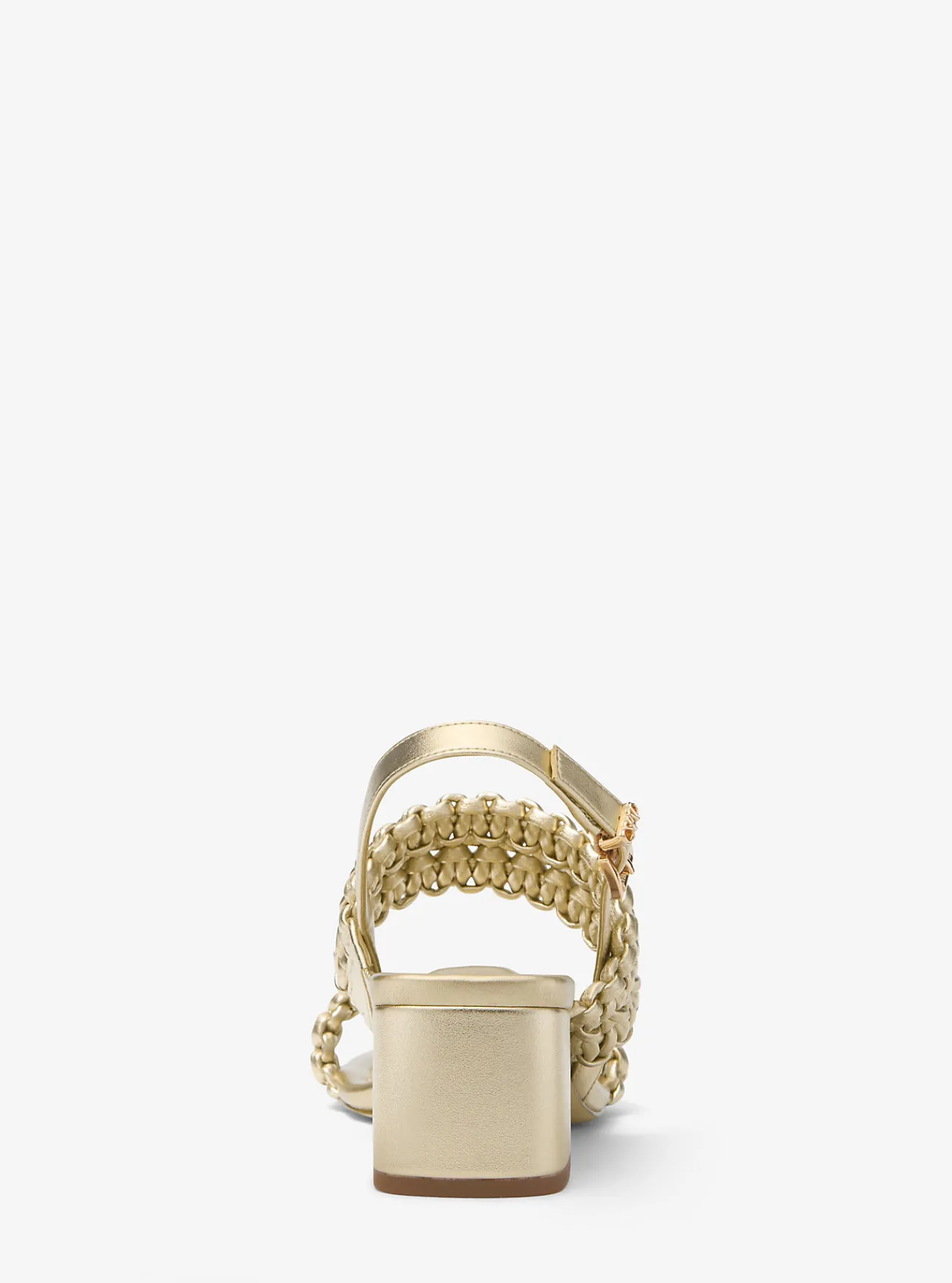 Michael Kors Sandaal Audrina van geweven metallic leer met blokhak LICHTGOUD Discount