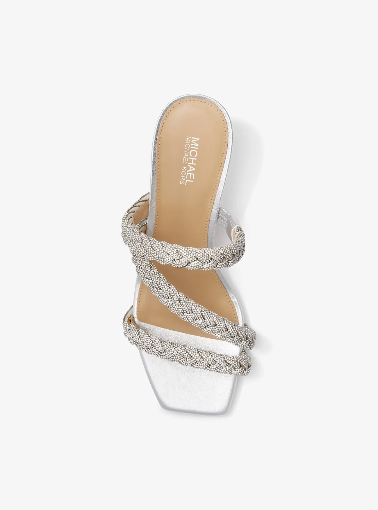 Michael Kors Sandaal Celia met metallic afwerking, versiering en hakje ZILVER Online