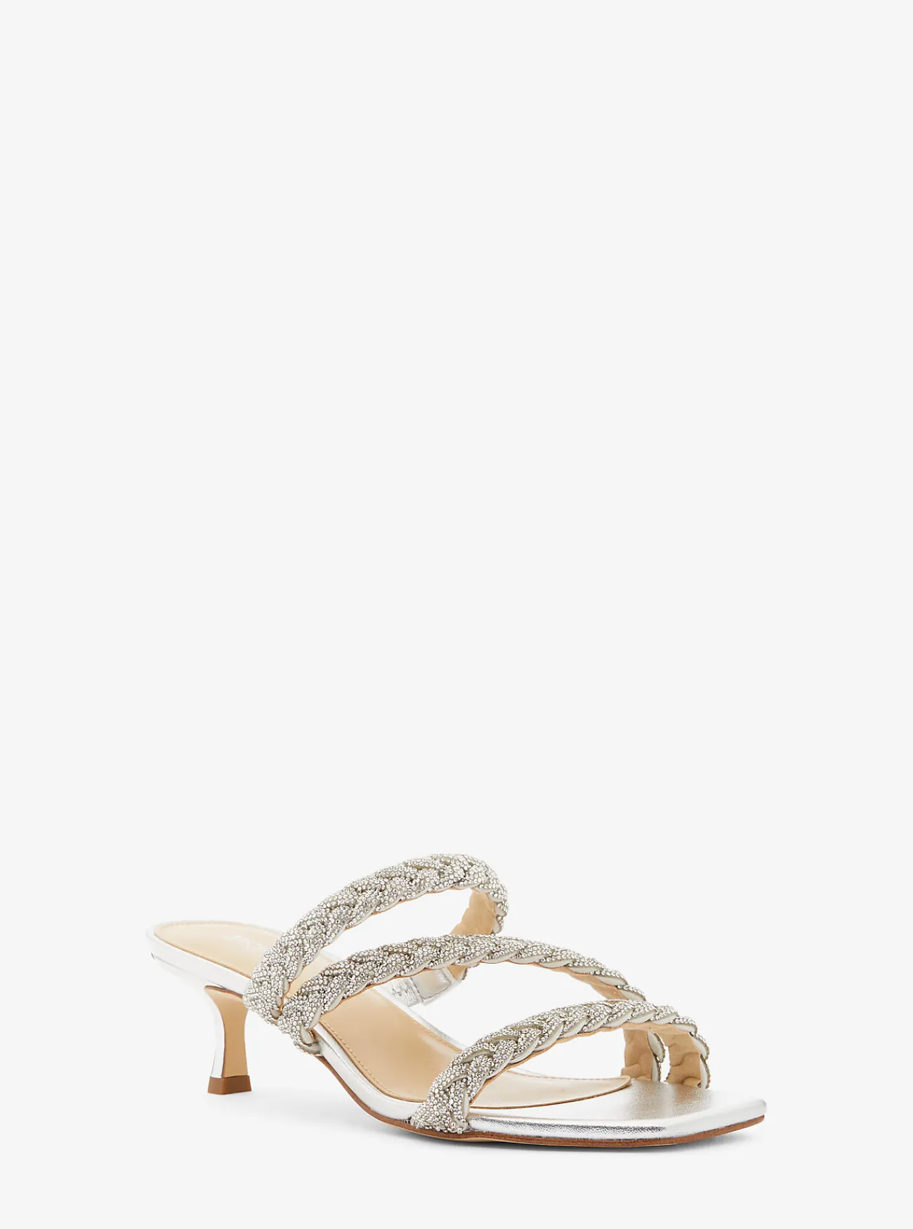 Michael Kors Sandaal Celia met metallic afwerking, versiering en hakje ZILVER Online