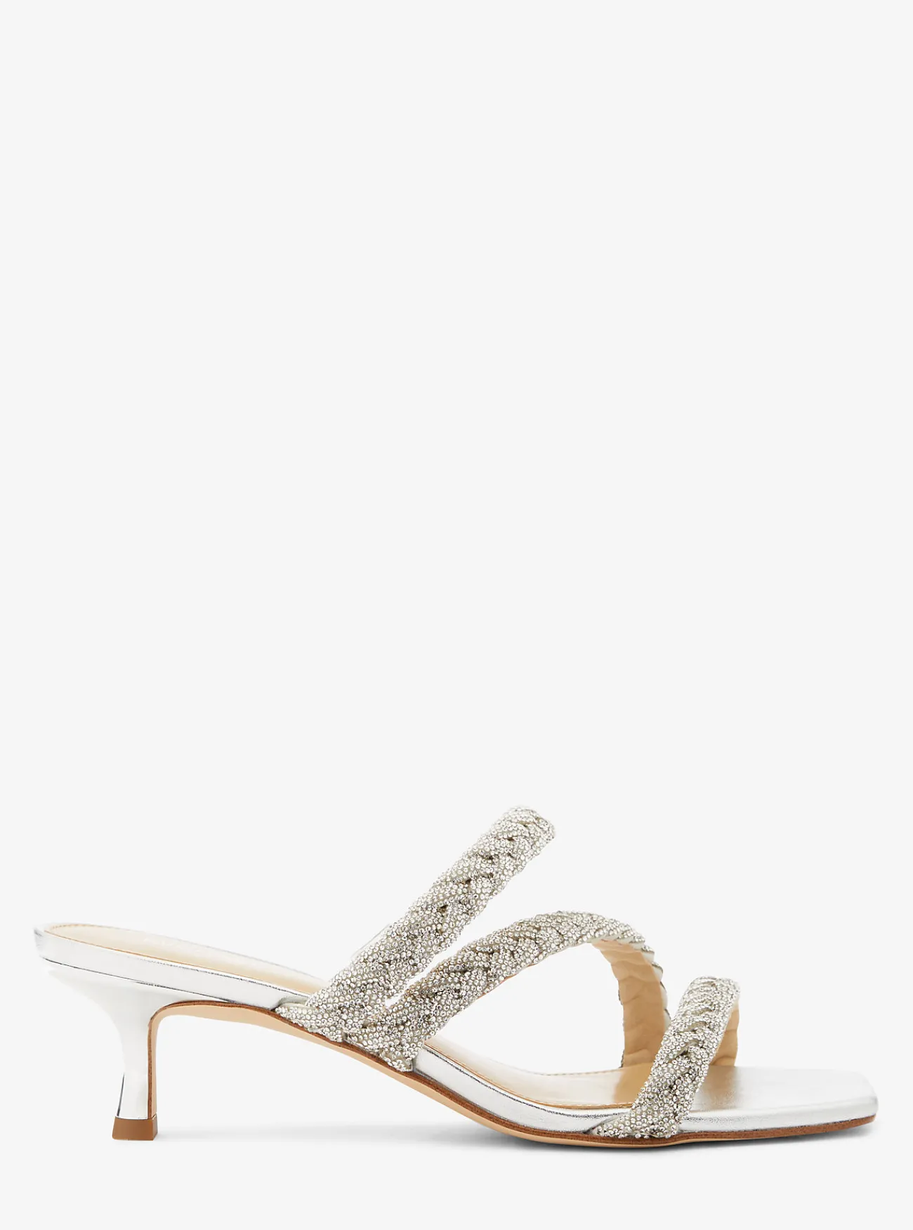 Michael Kors Sandaal Celia met metallic afwerking, versiering en hakje ZILVER Online