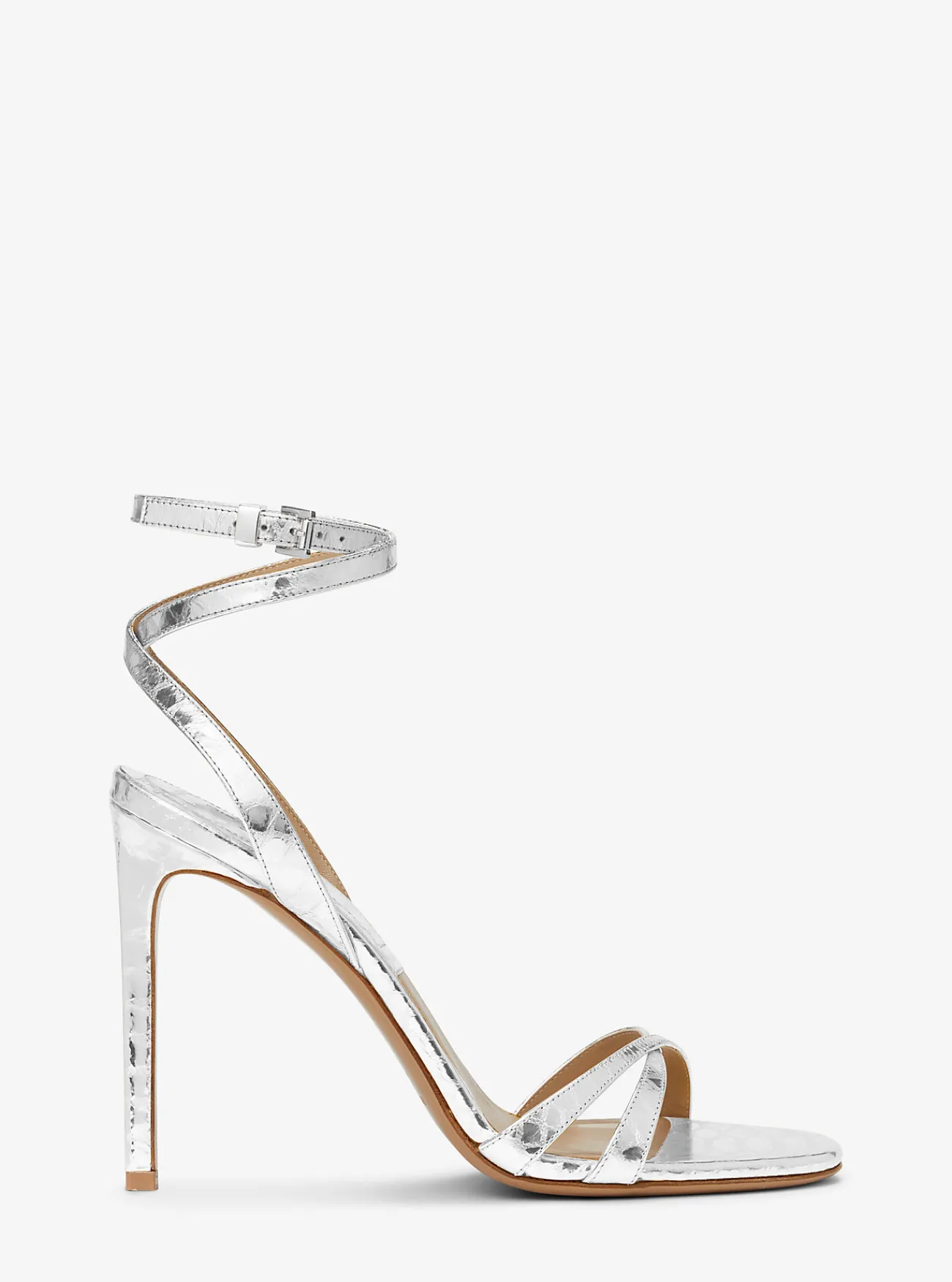 Michael Kors Sandaal Chrissy van metallic leer met slangenprint in reli&euml;f ZILVER Outlet
