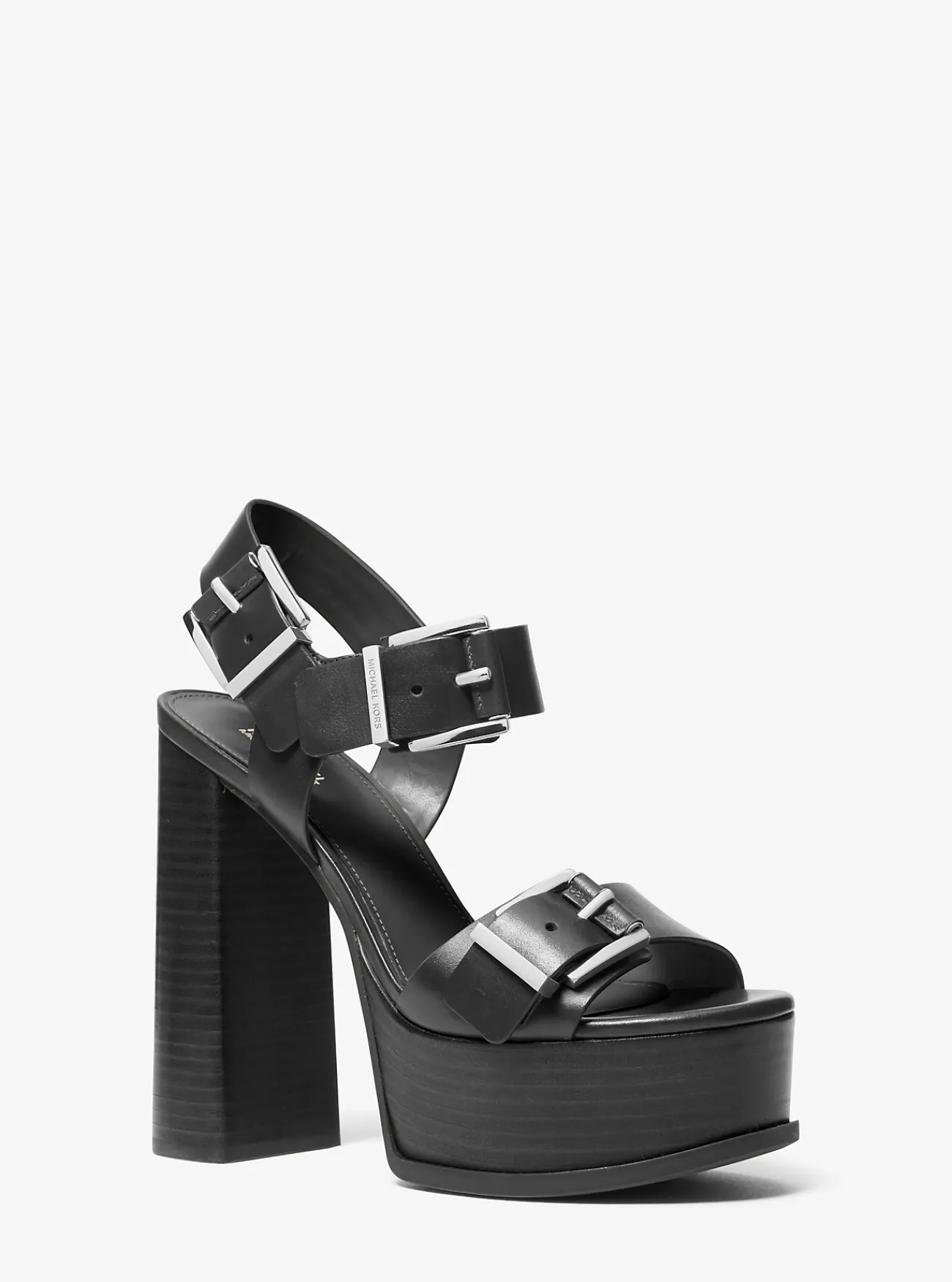 Michael Kors Sandaal Colby van leer met plateauzool ZWART Discount