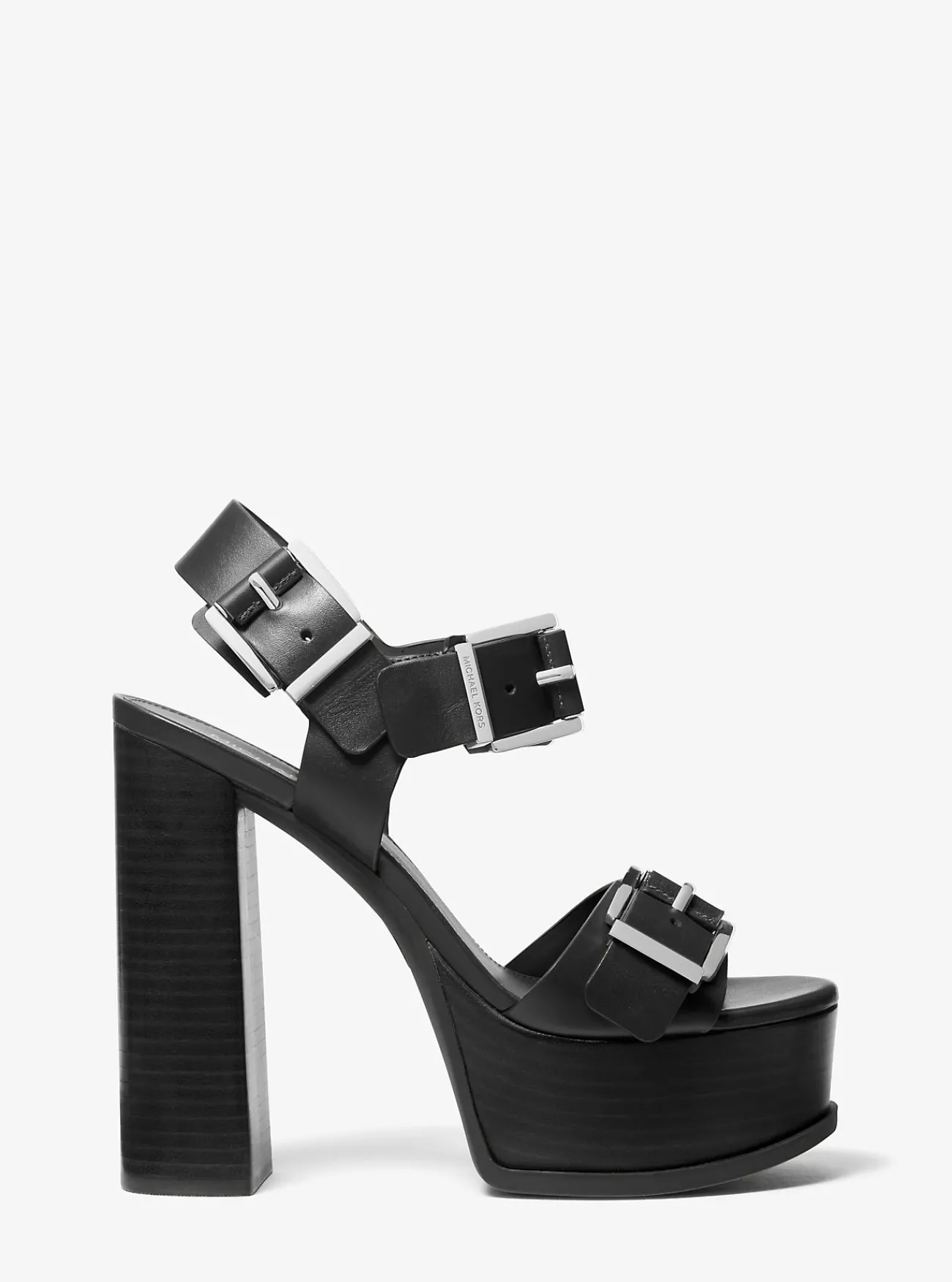 Michael Kors Sandaal Colby van leer met plateauzool ZWART Discount