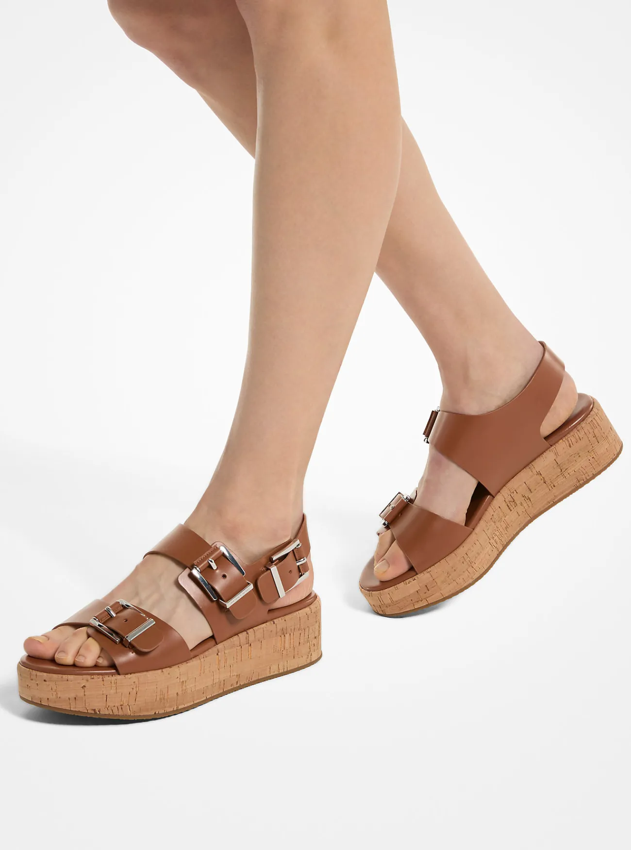 Michael Kors Sandaal Colby van leer met plateauzool LUGGAGE Clearance