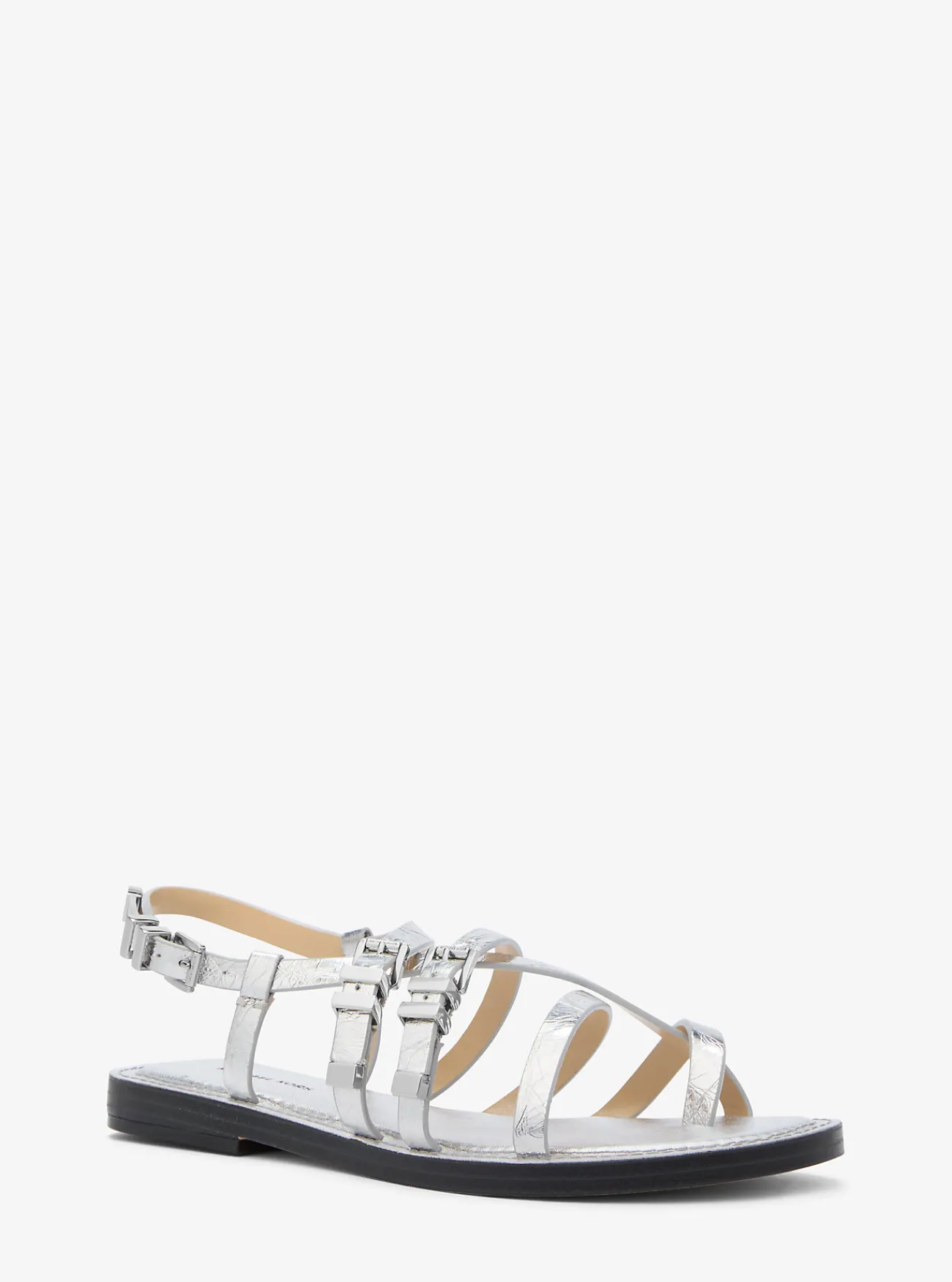 Michael Kors Sandaal Darrington van metallic craquel&eacute; leer ZILVER Hot