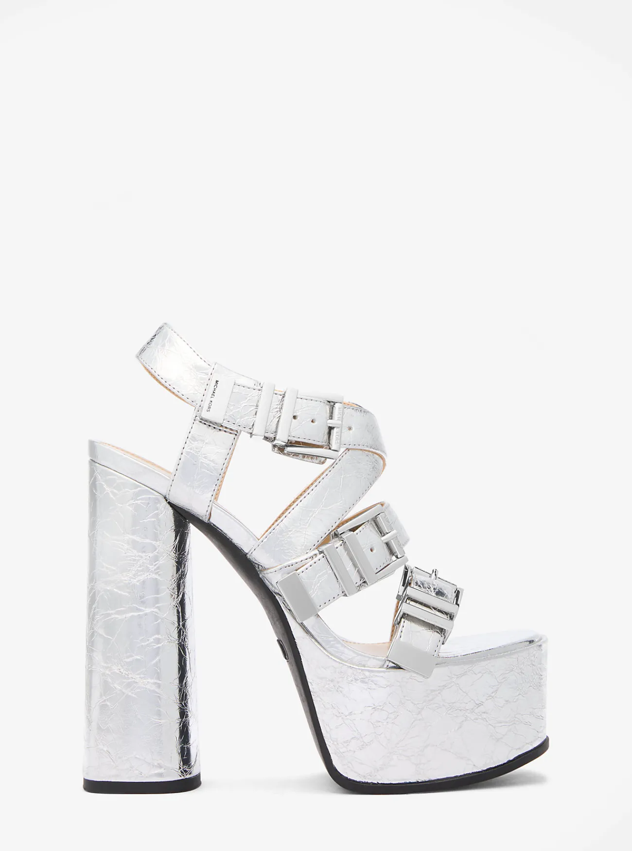 Michael Kors Sandaal Darrington van metallic craquelé leer met plateauzool ZILVER New