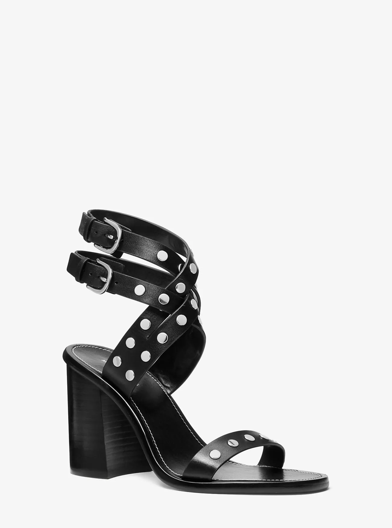 Michael Kors Sandaal Irene van leer met studs en blokhak ZWART Fashion