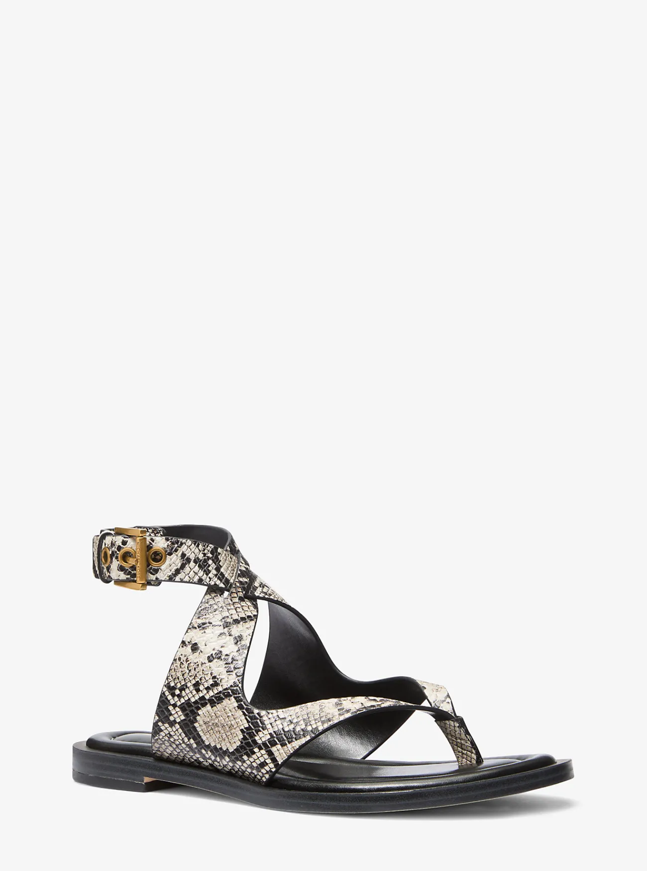 Michael Kors Sandaal Irene van leer met slangenprint in reli&euml;f en wikkelbandje NATUREL Clearance