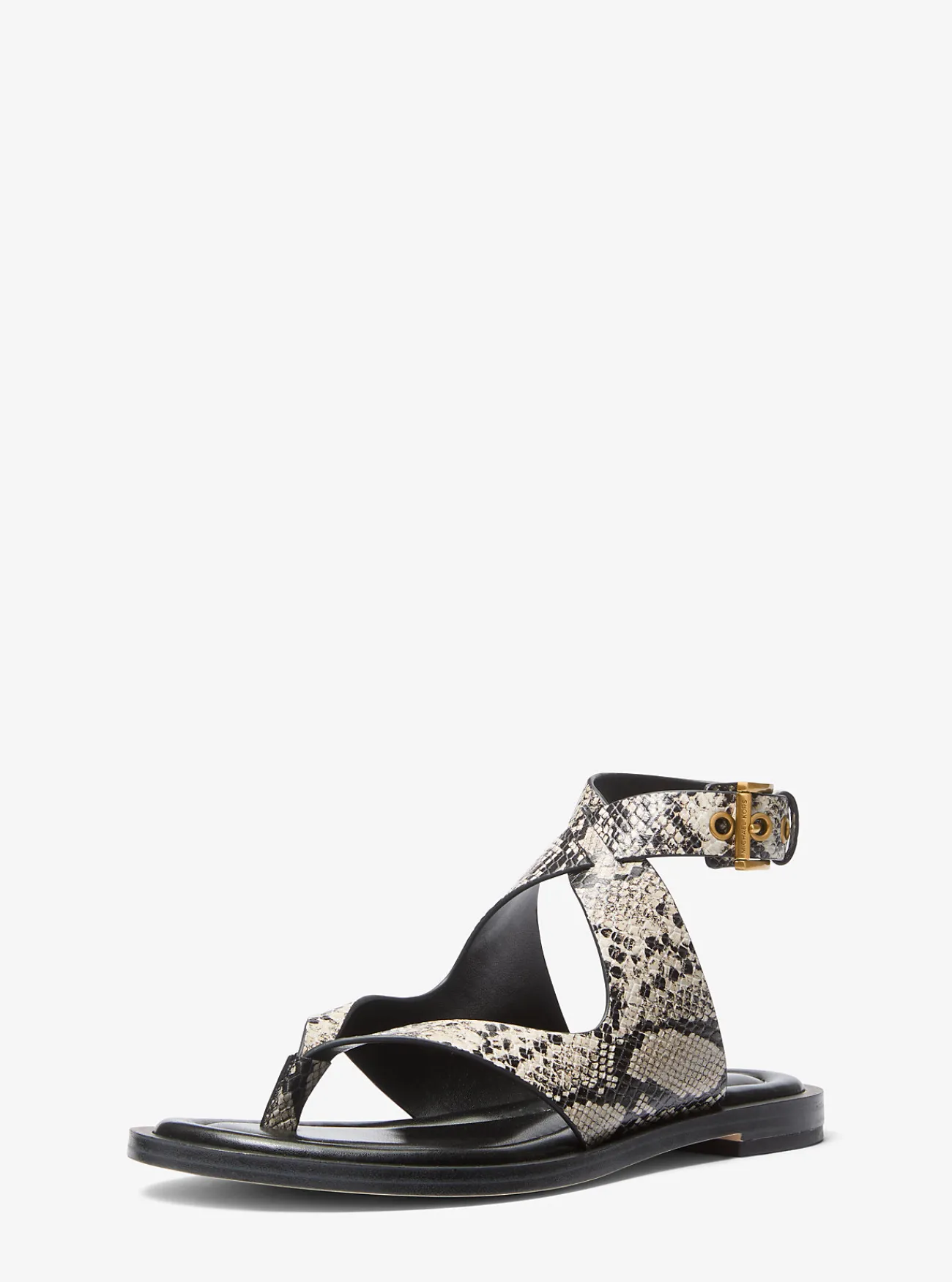 Michael Kors Sandaal Irene van leer met slangenprint in reli&euml;f en wikkelbandje NATUREL Clearance