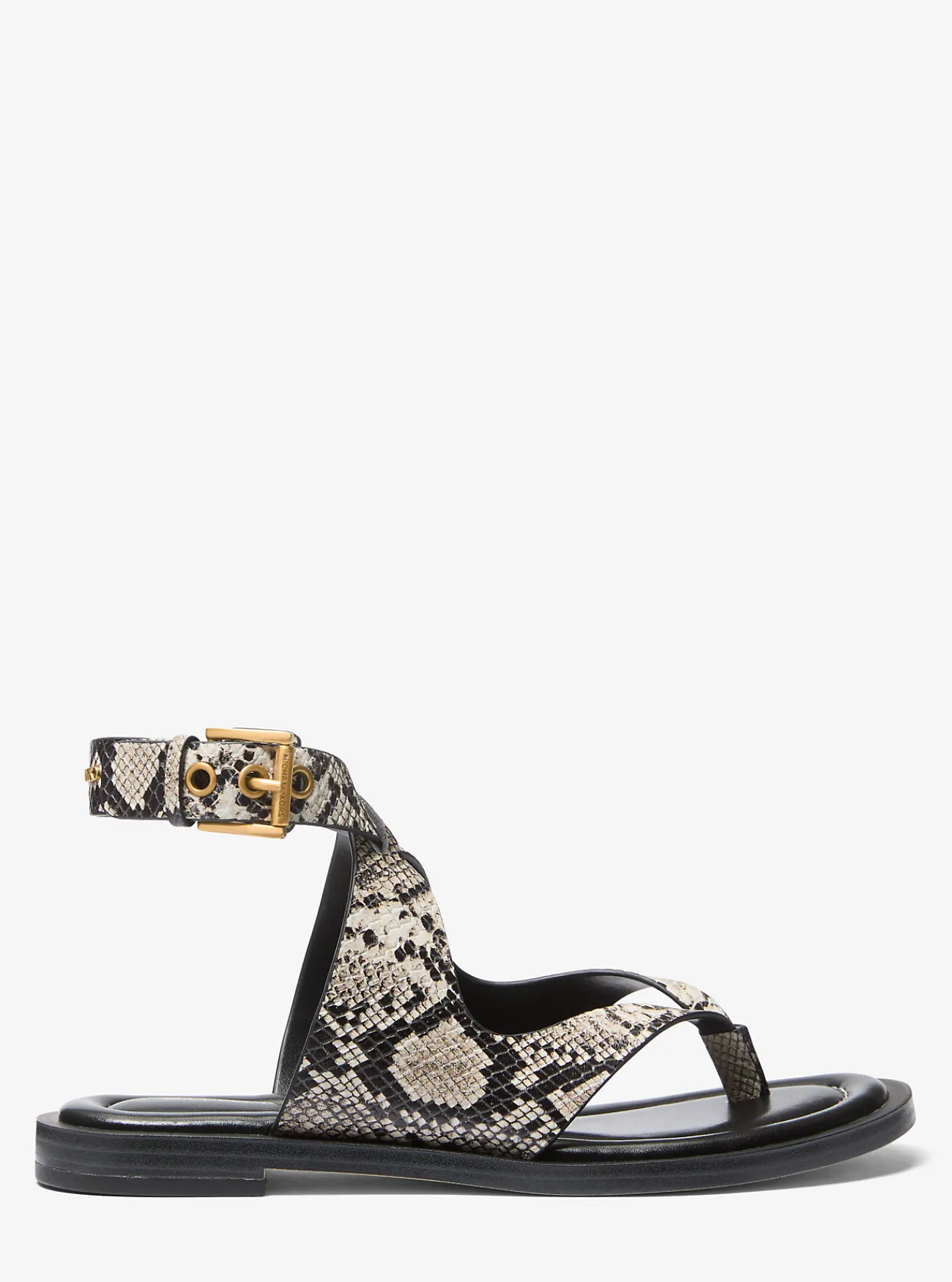 Michael Kors Sandaal Irene van leer met slangenprint in reliëf en wikkelbandje NATUREL Clearance