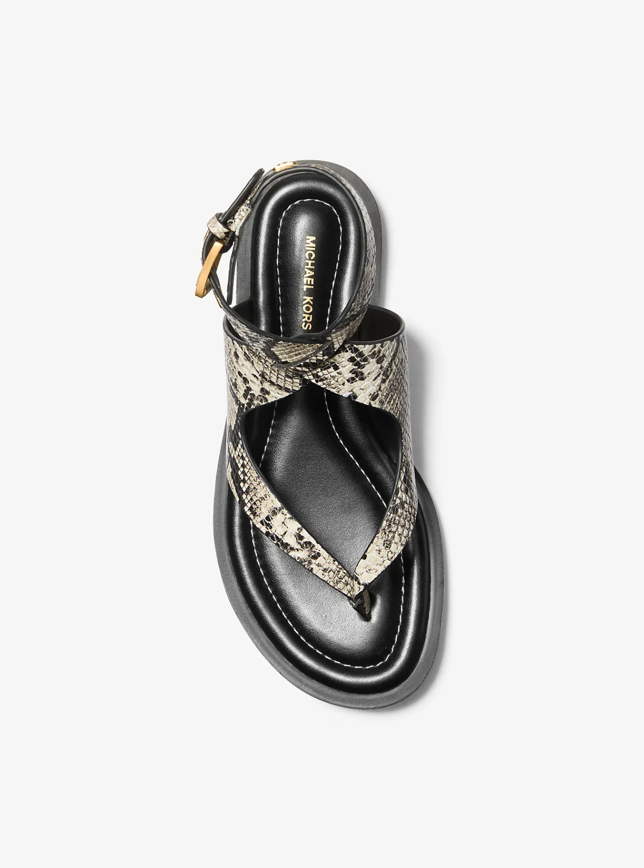 Michael Kors Sandaal Irene van leer met slangenprint in reliëf en wikkelbandje NATUREL Clearance