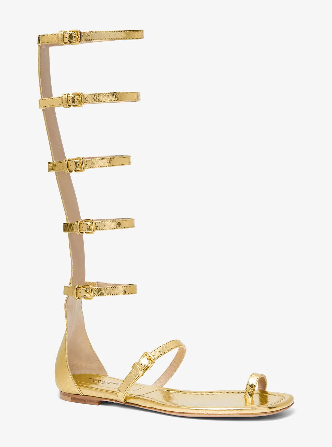 Michael Kors Sandaal Juliette van metallic reli&euml;fleer met pythonprint GOUD Fashion