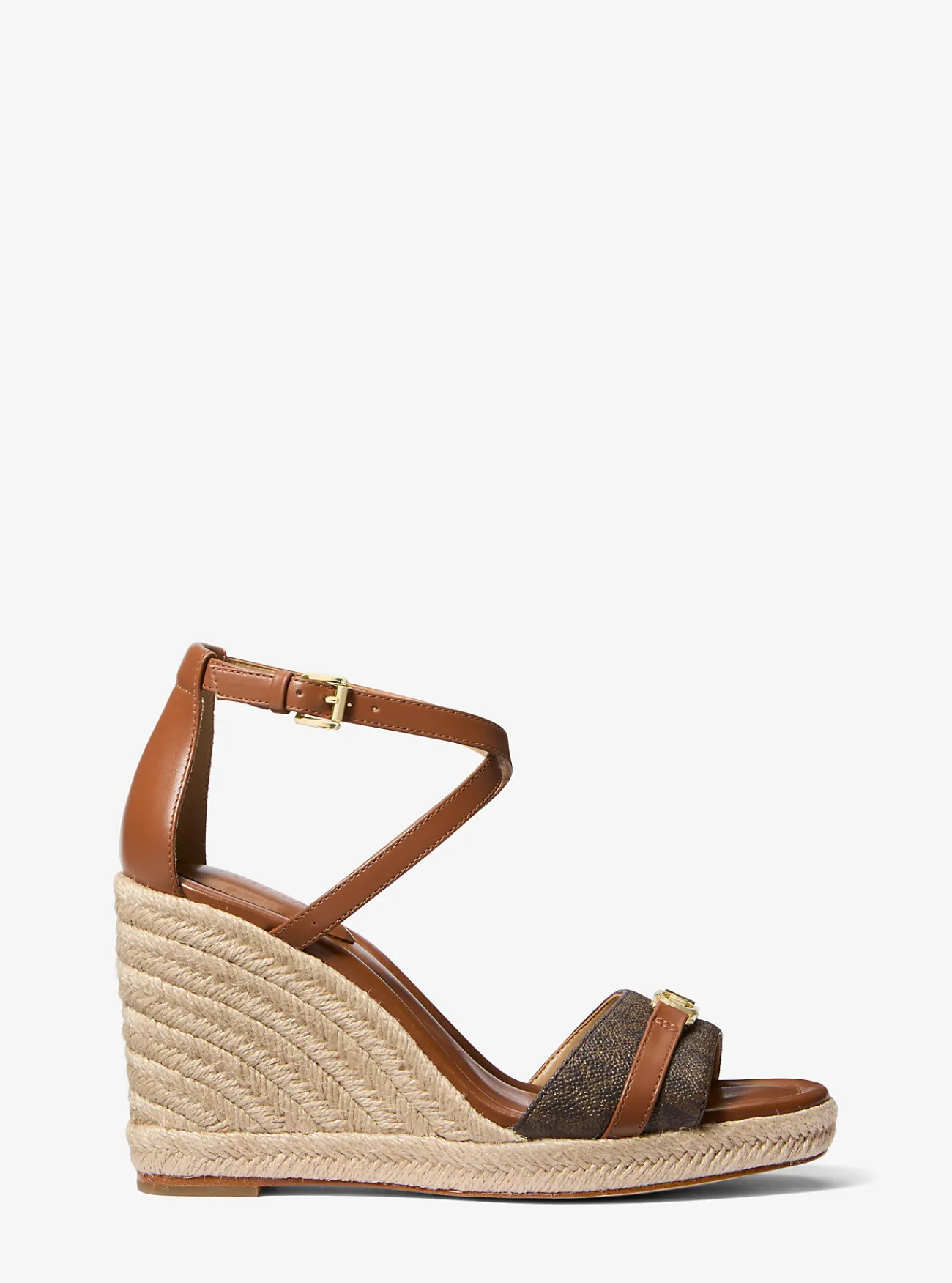 Michael Kors Sandaal Mandy van leer met kenmerkend logo en sleehak Clearance