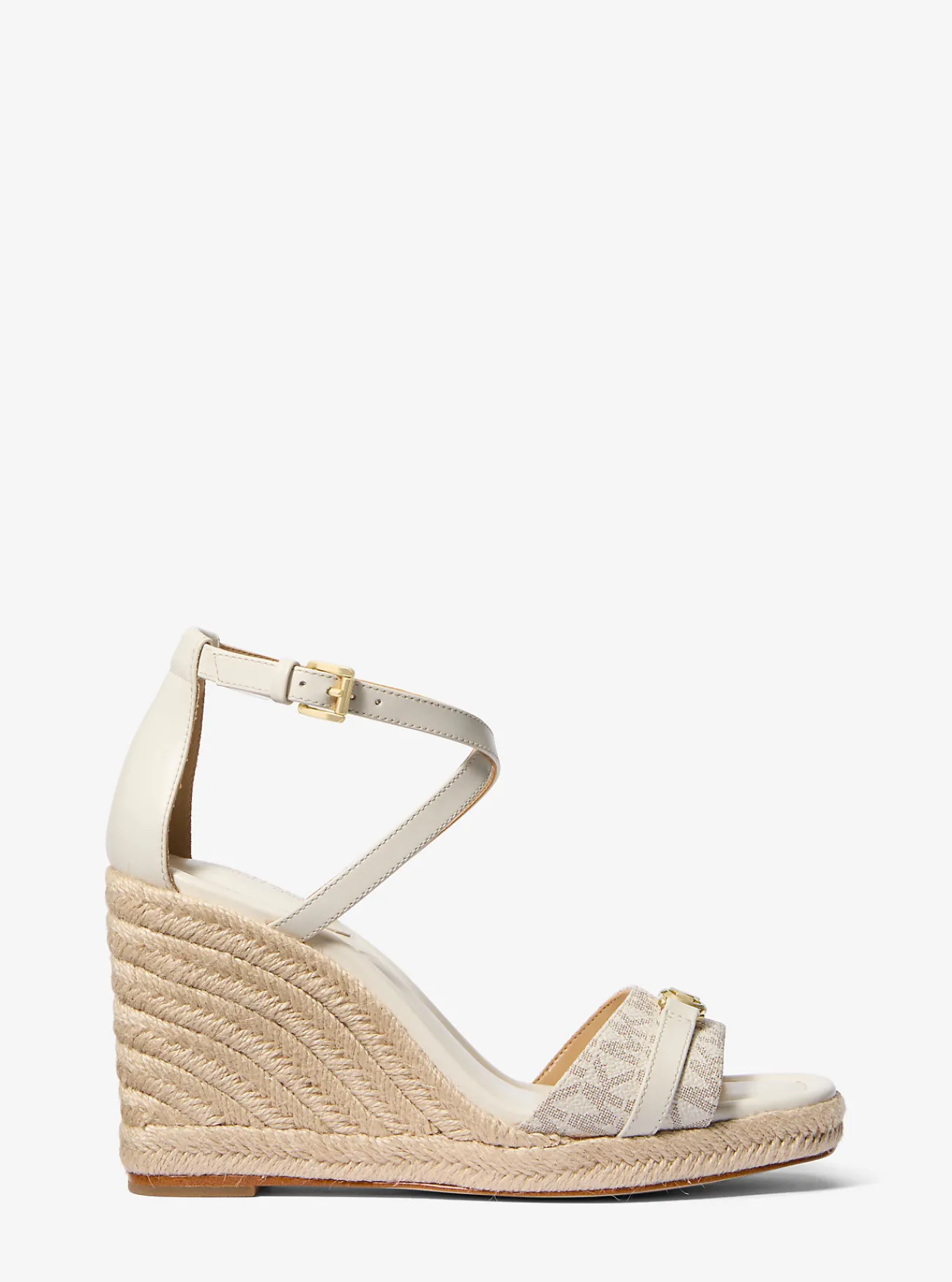 Michael Kors Sandaal Mandy van leer met kenmerkend logo en sleehak Clearance
