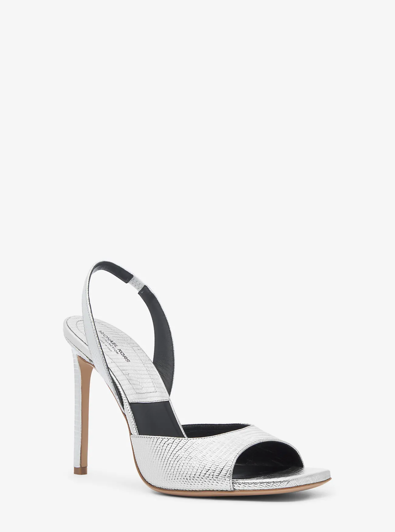 Michael Kors Sandaal Marisa van metallic leer met hagedissenprint in reli&euml;f ZILVER Online