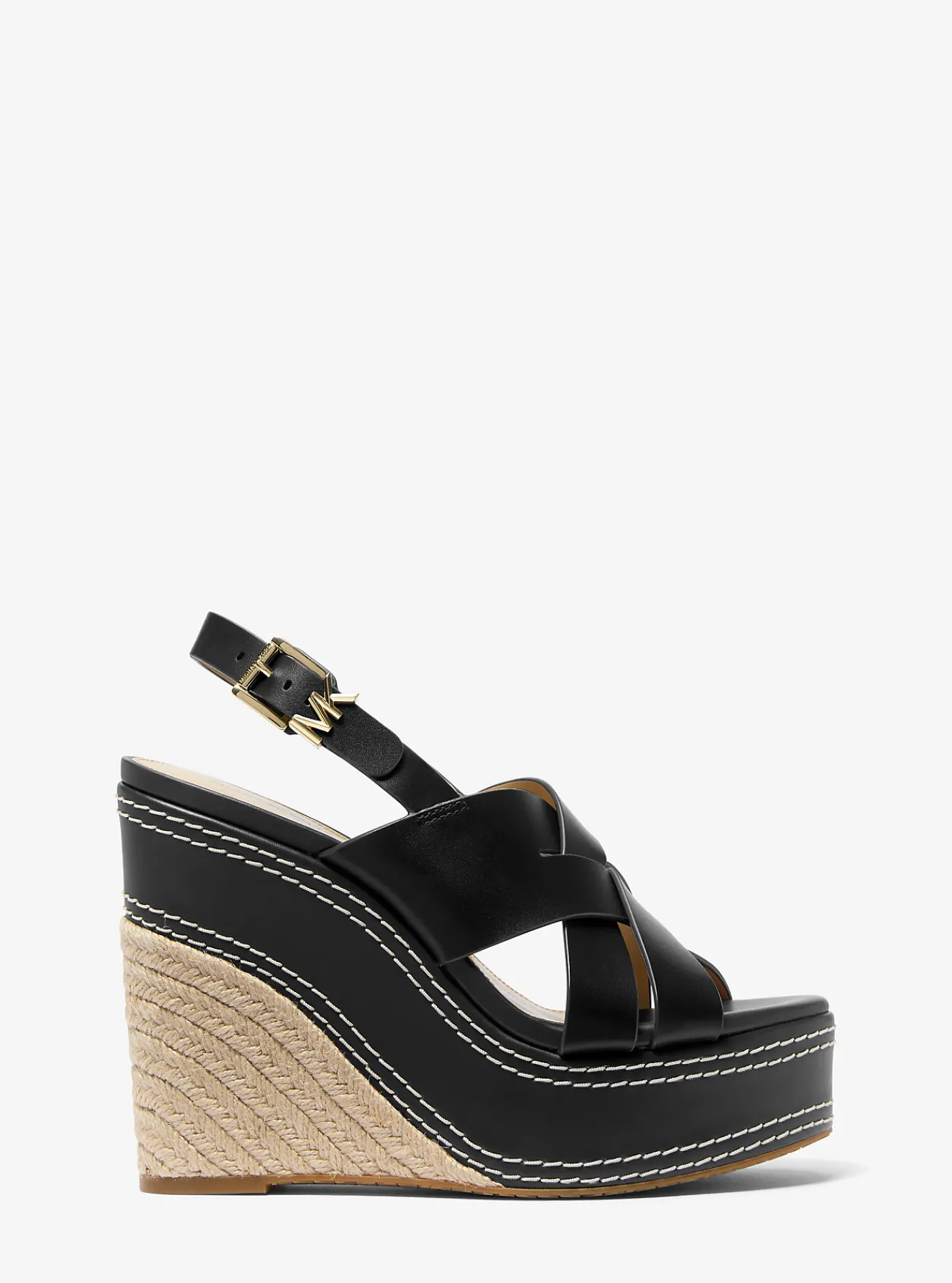 Michael Kors Sandaal Nora van leer met sleehak ZWART Fashion