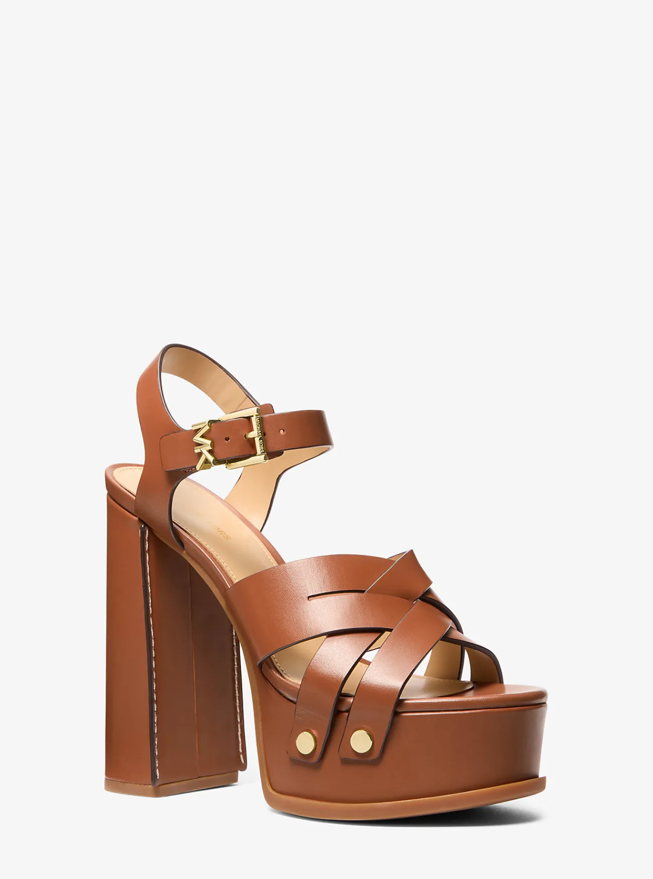 Michael Kors Sandaal Nora van leer met plateauzool LUGGAGE Clearance