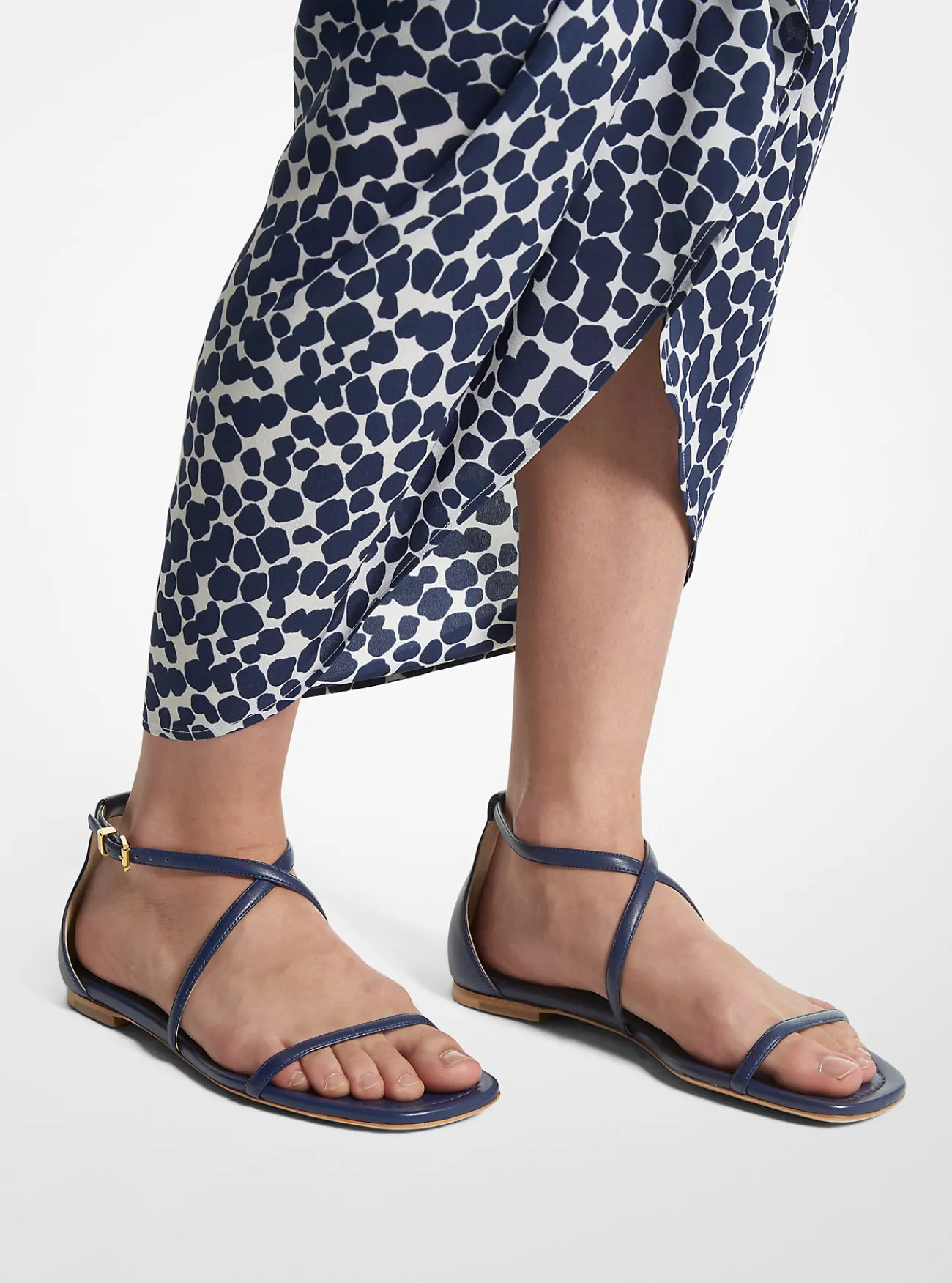 Michael Kors Sandaal Polly van leer MARINEBLAUW Sale